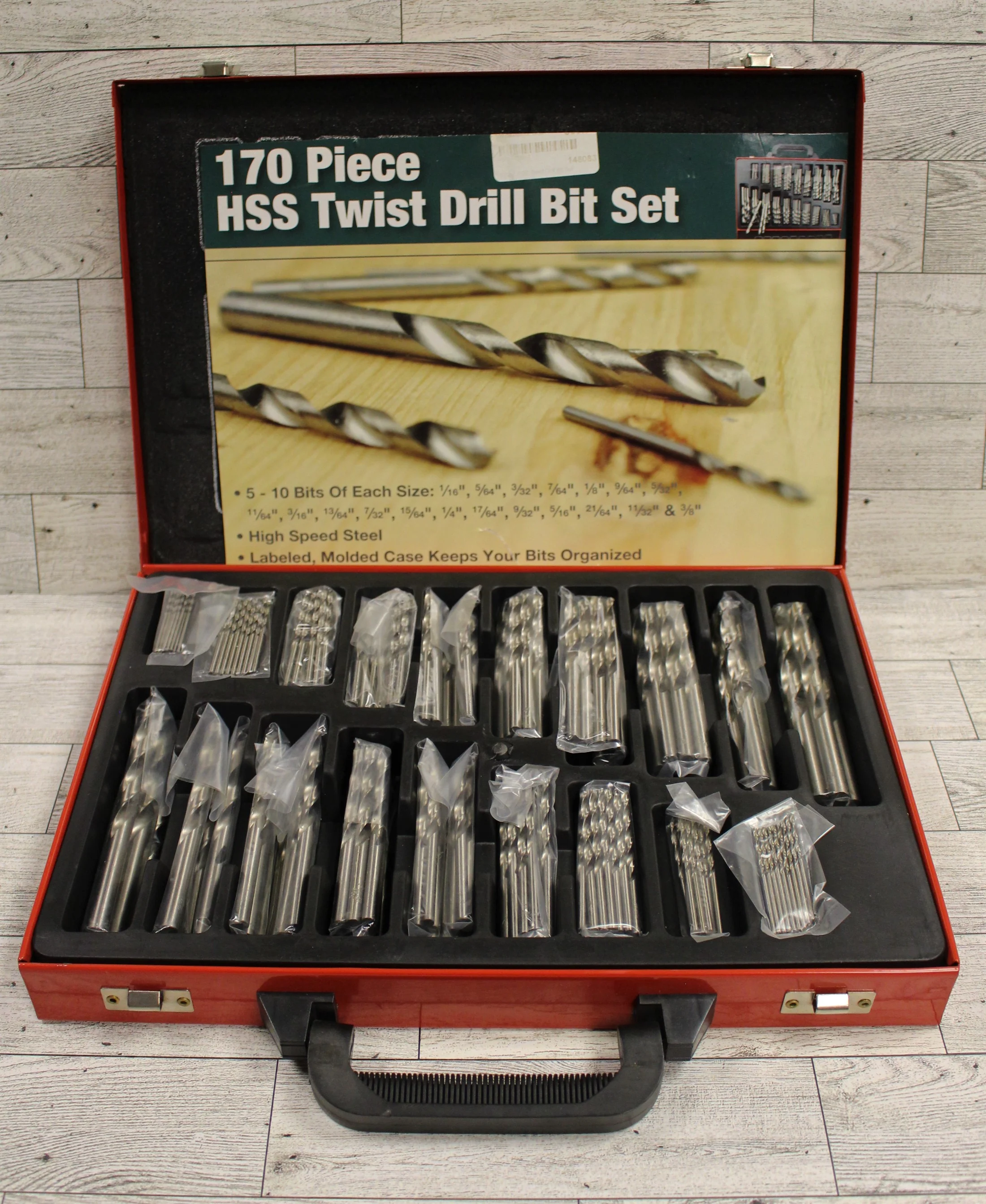 170 Piece HSS Twist Drill Bit Set in Red Case - New