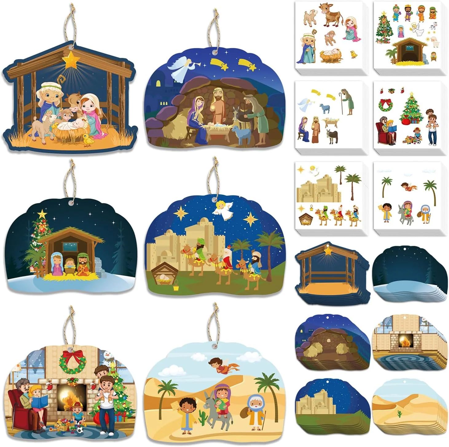 48 Pcs Religious Nativity Scene Sticker Kit Christmas Ornaments - New