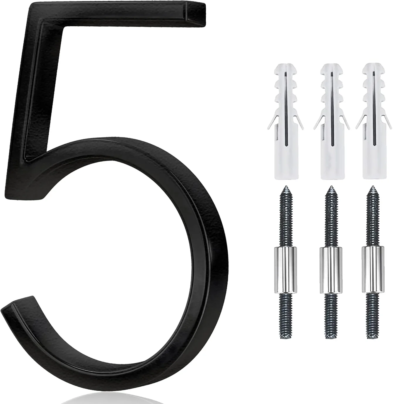 #5 5" Floating or Flush House Mailbox Number - Medal Modern - Includes Nail Kit