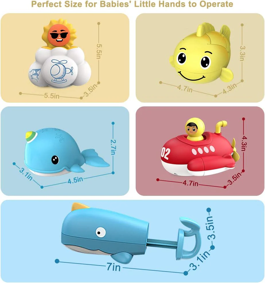 5PCS Baby Bath Toys Set Water Spray Sprinkler - Whales Fish Submarine Cloud - New - Image 2