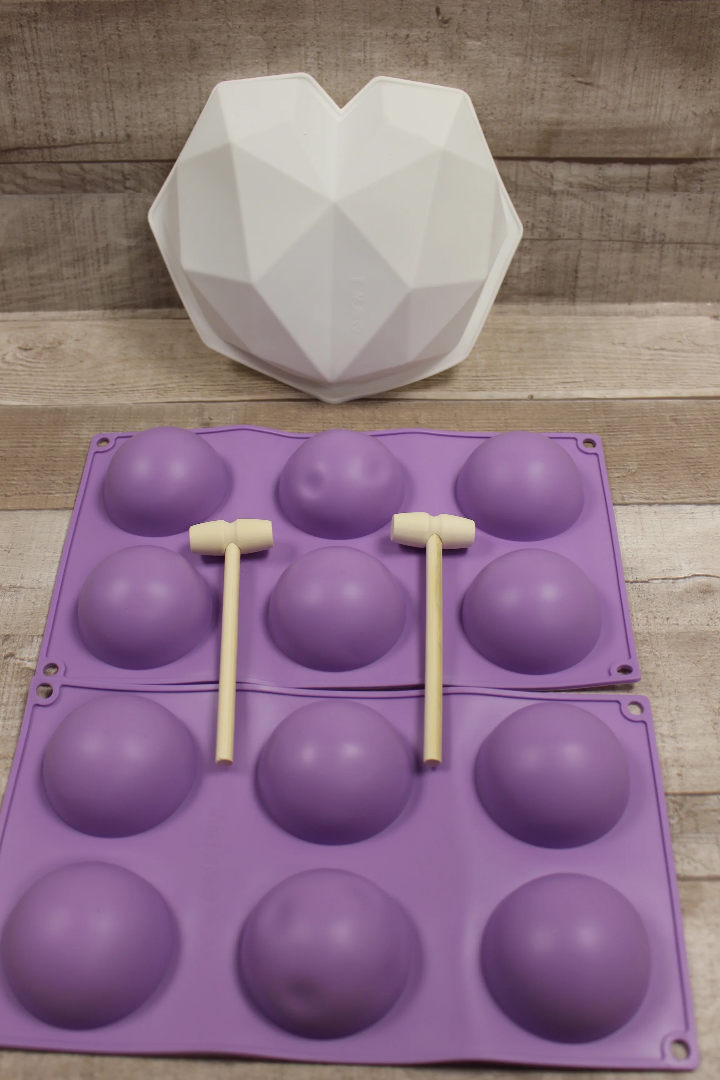 6-Hole Spherical Silicone Kitchen Chocolate Candy Mold With Hammer -Purple -New - Image 2