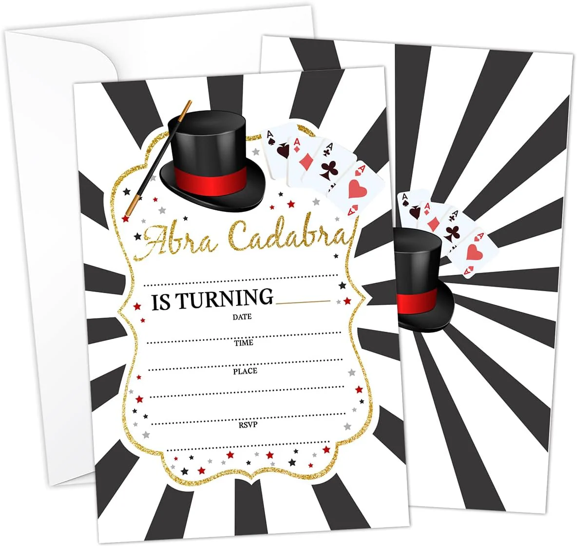 Abra Cadabra Magician Hat Poker Birthday Invitation Cards w/ Envelopes -20 Count
