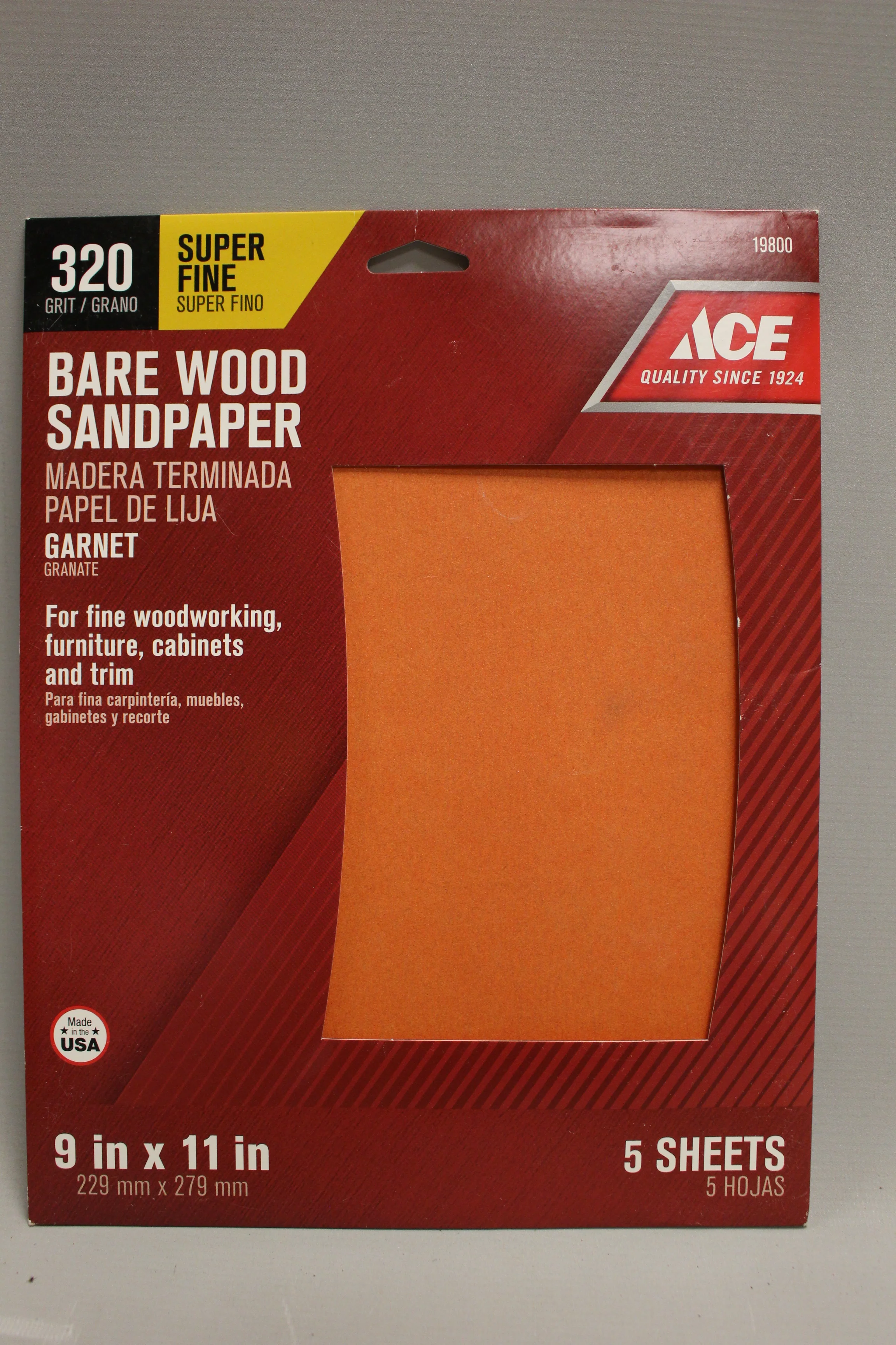 ACE Bare Wood Sandpaper - 320 Super Fine Grit - 9" x 11" - 5 Sheets - NEW