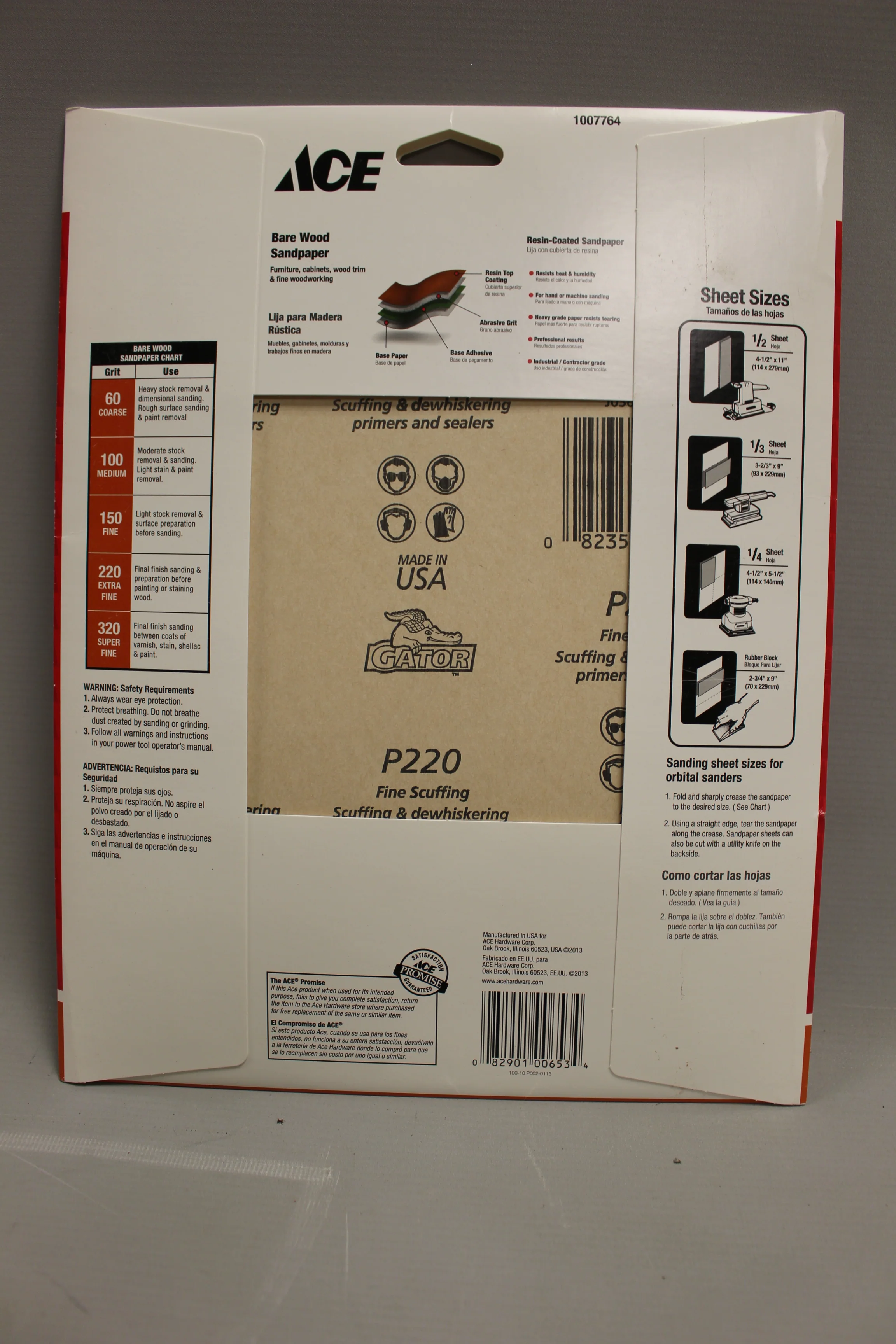 ACE Bare Wood Sandpaper - Assorted Pack of 60, 100, 150, 220 Grit - 9" x 11" NEW - Image 2