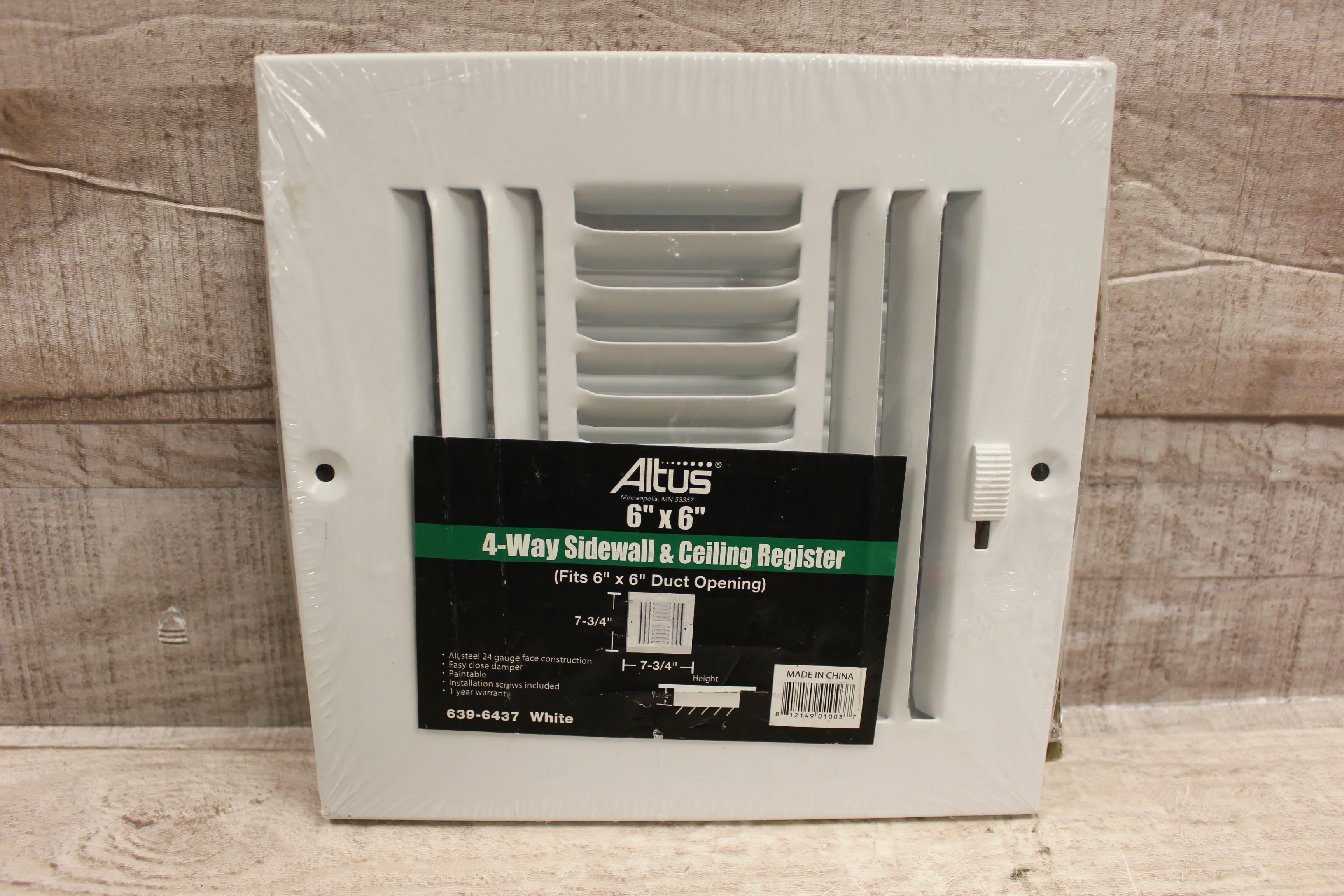 AltusĀ® 6" x 6" 4-Way Sidewall & Ceiling Register White -New