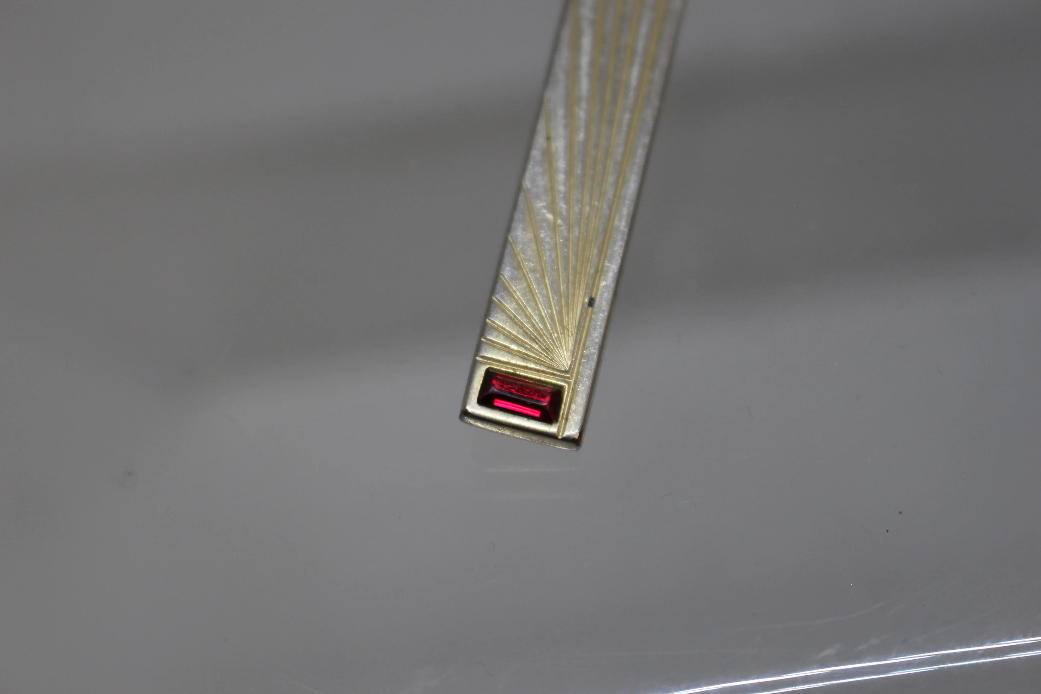 Anson Tie Clip /Bar - Red rhinestone - Sun burst etched design - Used - Image 3