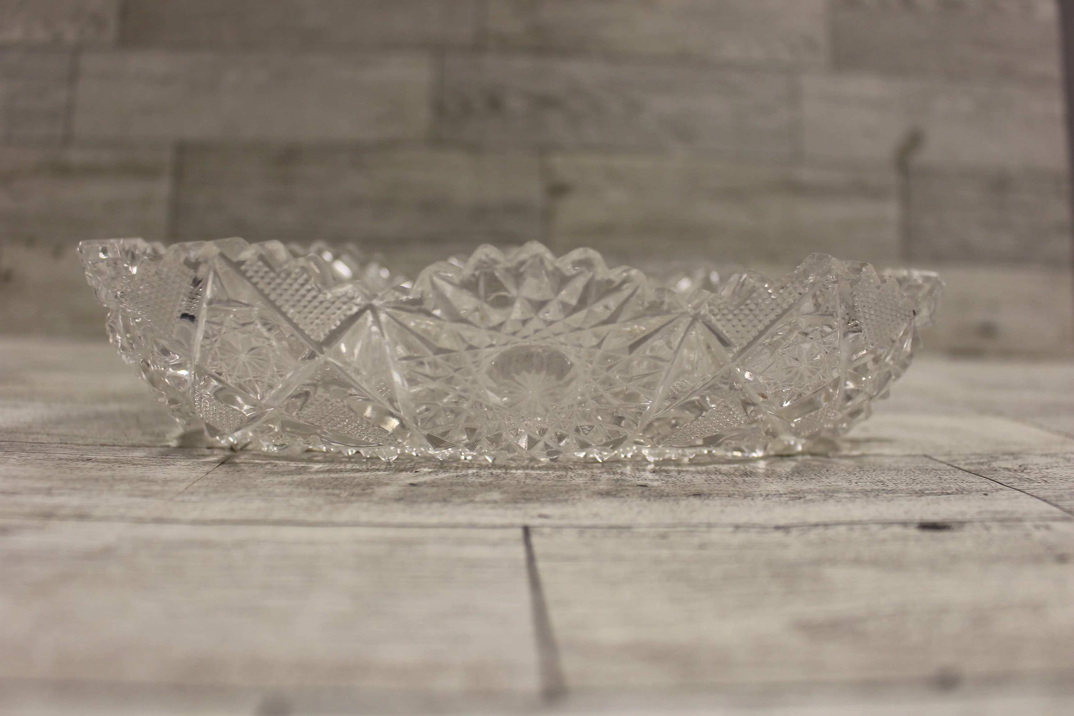 Antique ABP Westmoreland Deep Cut Brilliant Glass Dish - 8" - Sawtooth - Used