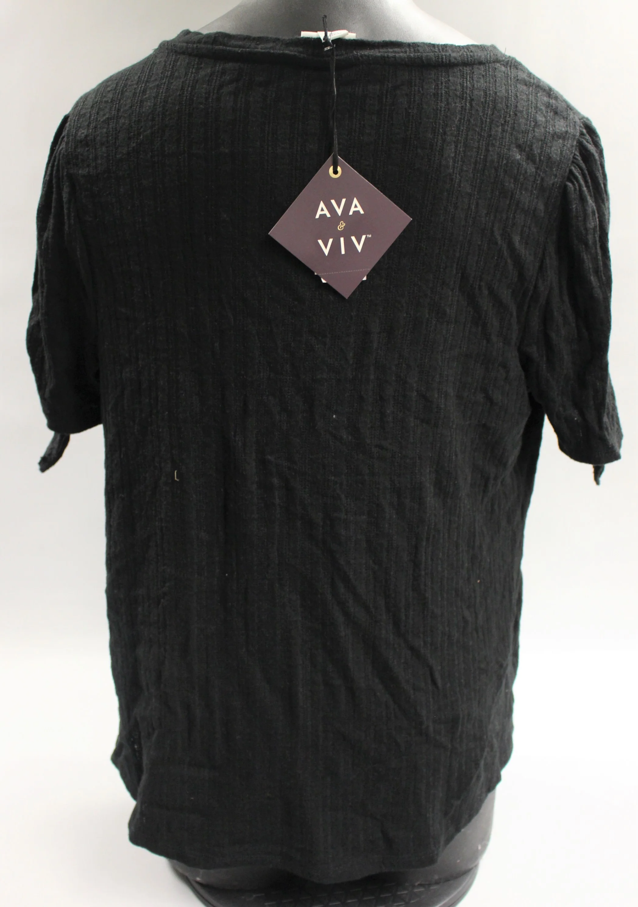 Ava & Viv Women's Plus Size Short Sleeve Pointelle Tie Top - Black - 1X - New - Image 2