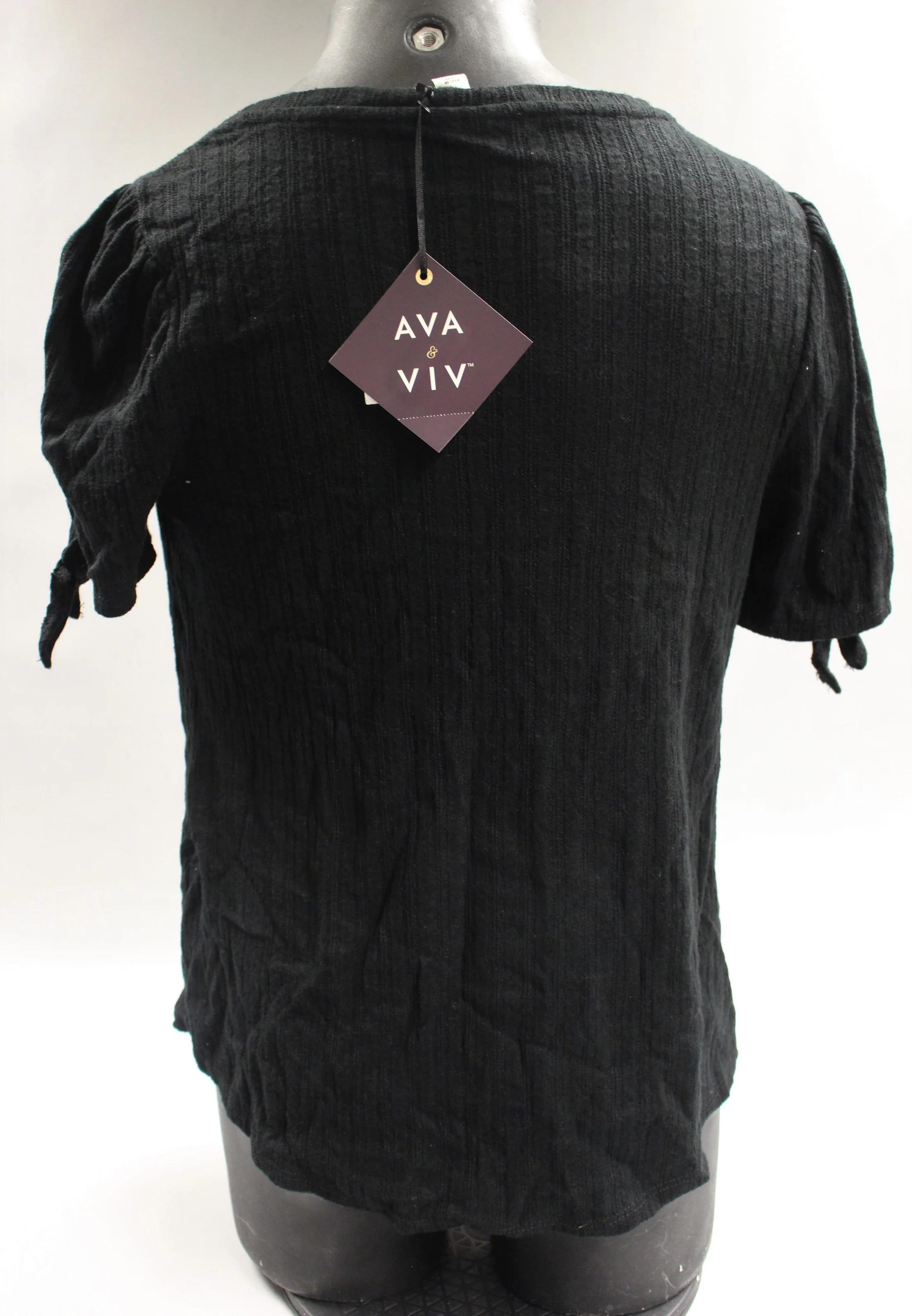 Ava & Viv Women's Plus Size Short Sleeve Pointelle Tie Top - Black - Size (X) - New - Image 2