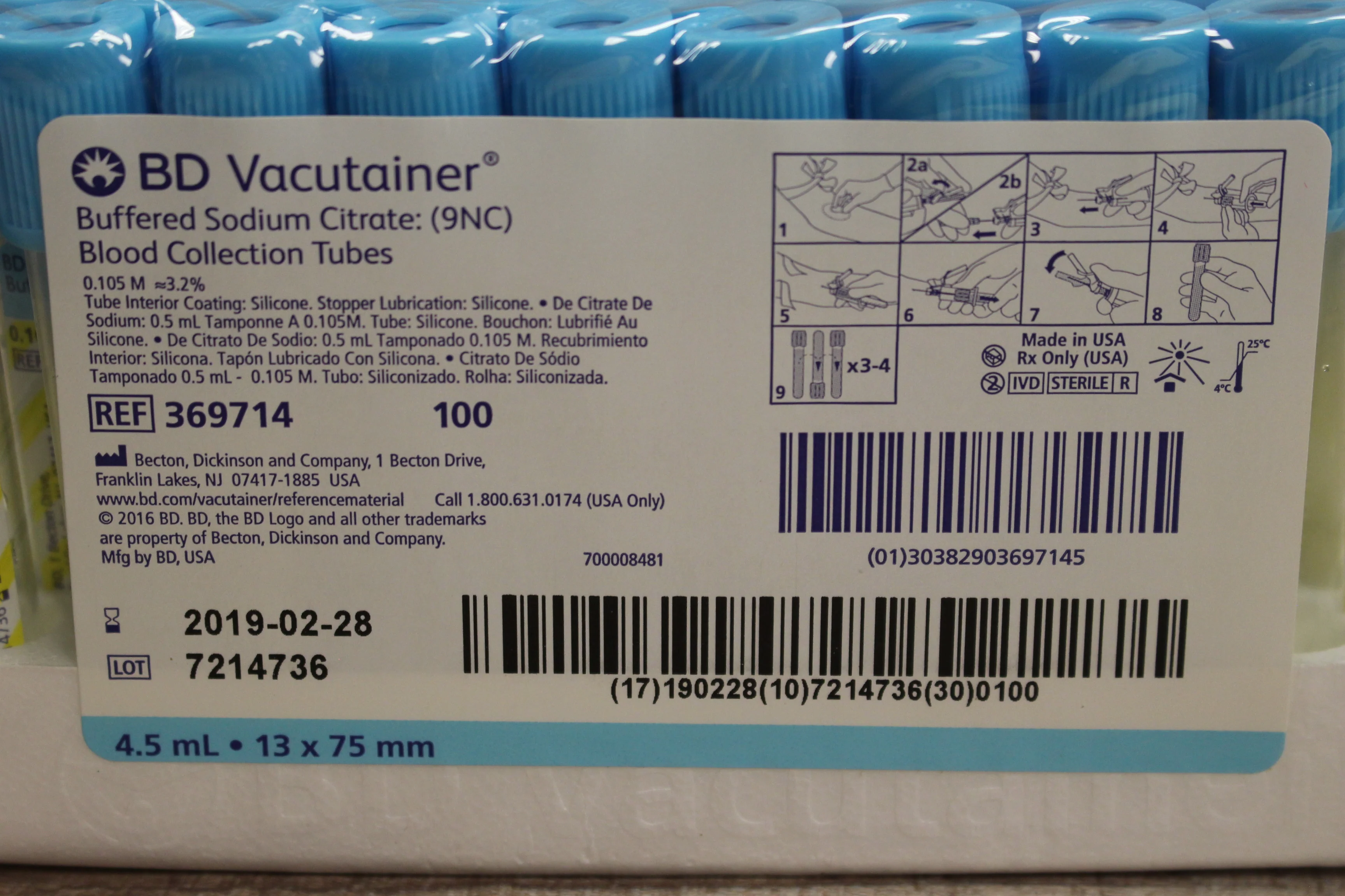 BD Vacutainer Buffered Sodium Citrate Blood Collection Tubes - 369714 - Set of 100 - New - Image 2