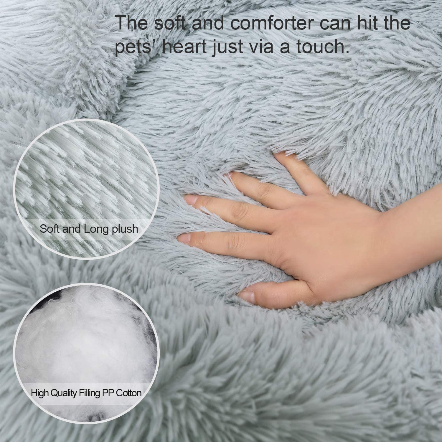 BEDELITE Round Fluffy Dog Bed - Washable - 30X30 inch - Grey - New - Image 3
