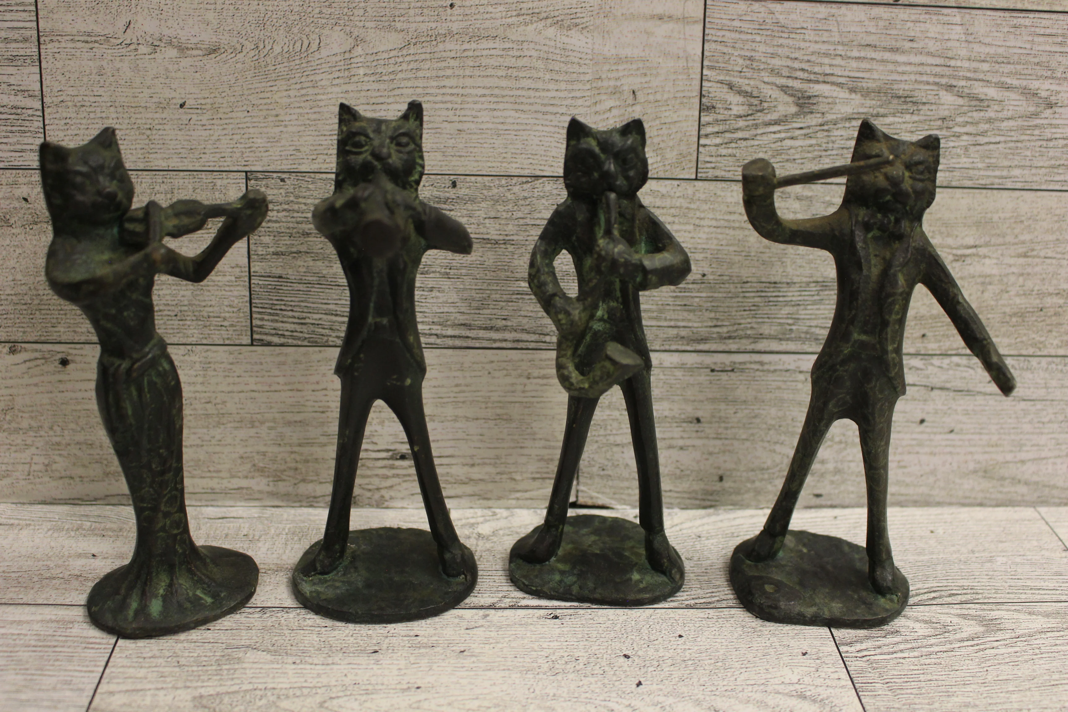 Brass Cat Band Statues - Set of 4 - 5-3/8" Tall - Used