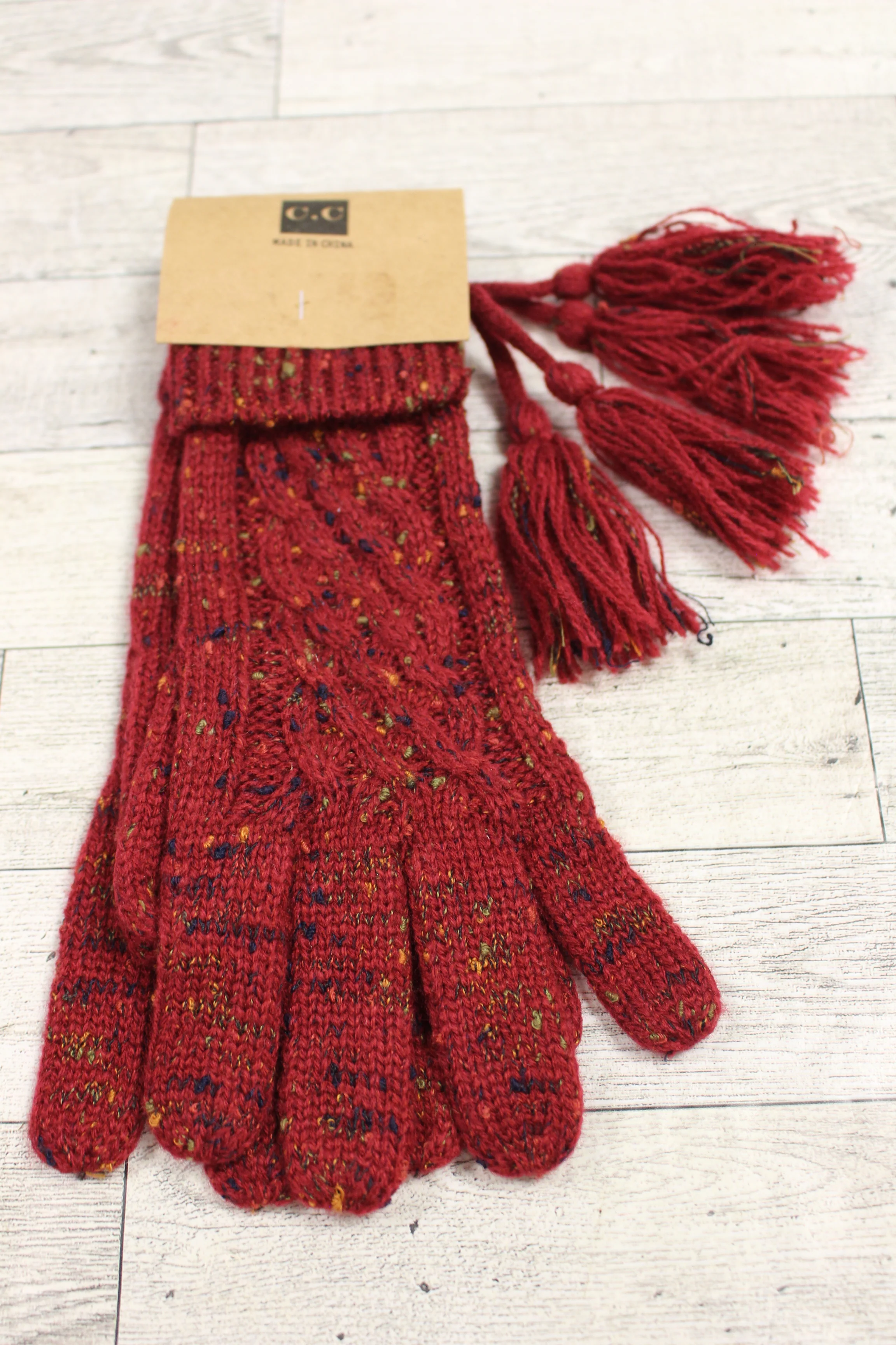 C.C. Burgandy Confetti Women's Gloves with Tassel- New - Image 2
