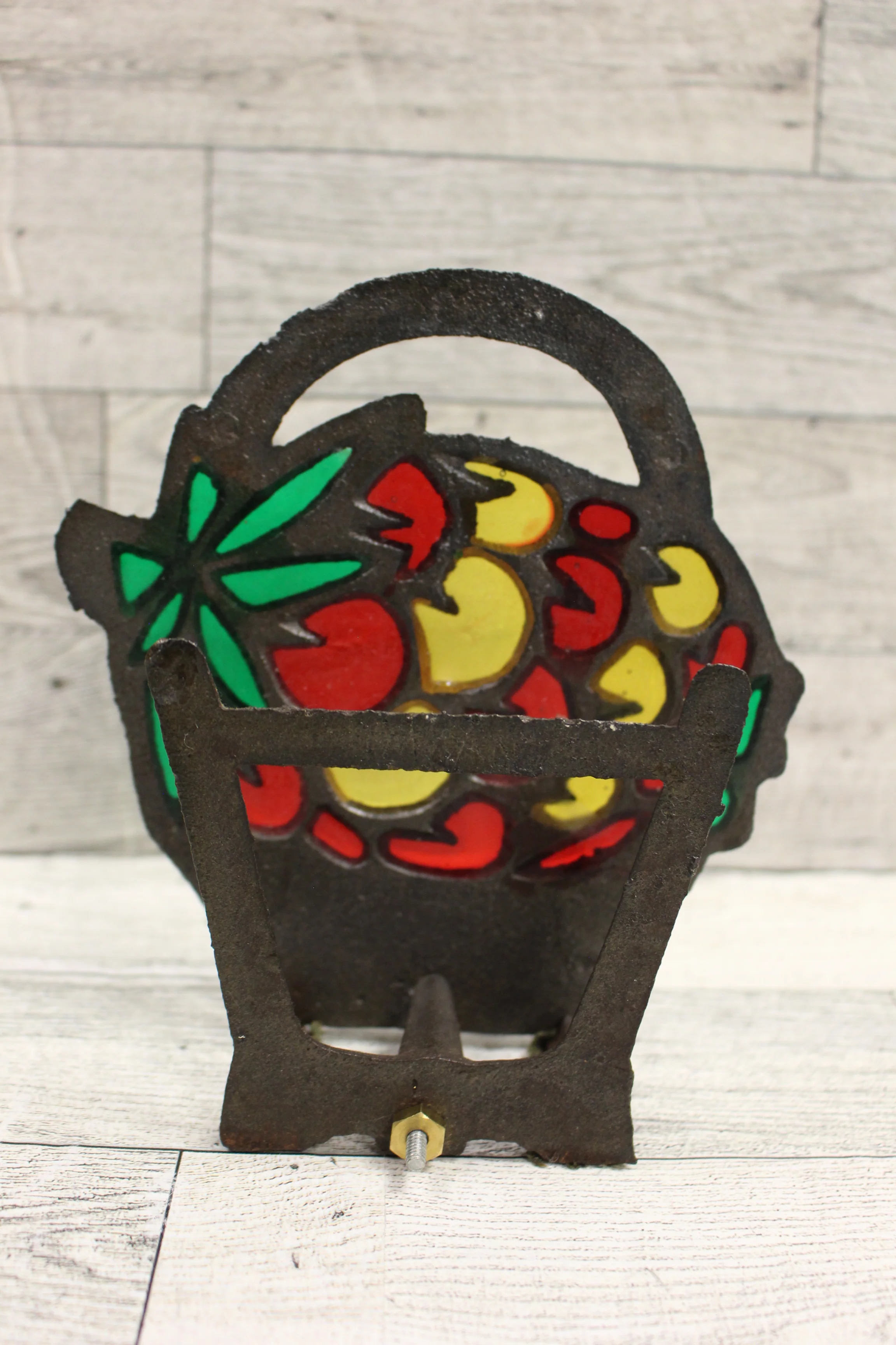 Cast Iron Metal Stained Glass Basket with Cherries Napkin Holder - Used - Image 2