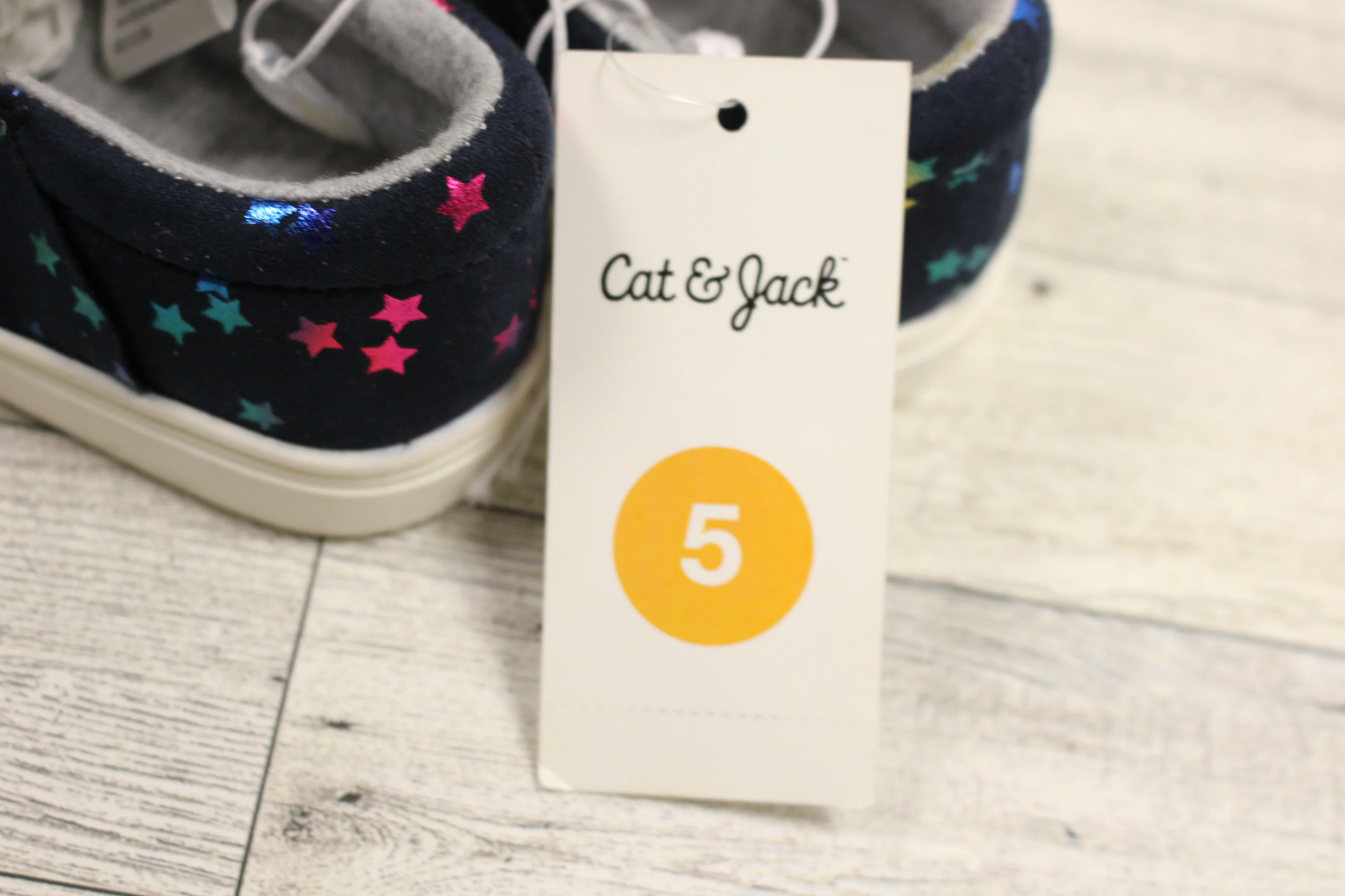 Cat & Jack Girls Mae Rainbow Stars Bow Navy Blue Slip On Sneaker Shoes - Size: 5 - Image 3