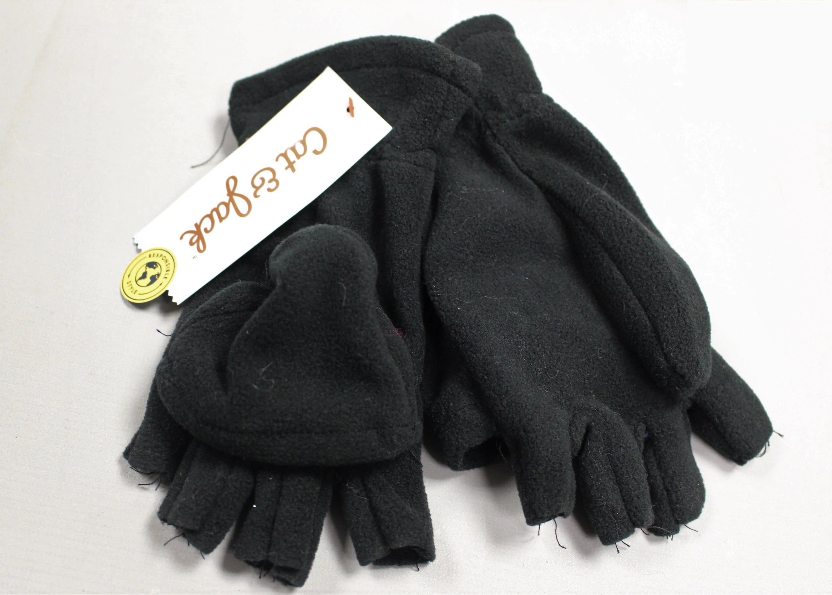 Cat & Jack Kids Fingerless Fleece Mittens - Black - Size: 4-7 - New - Image 2