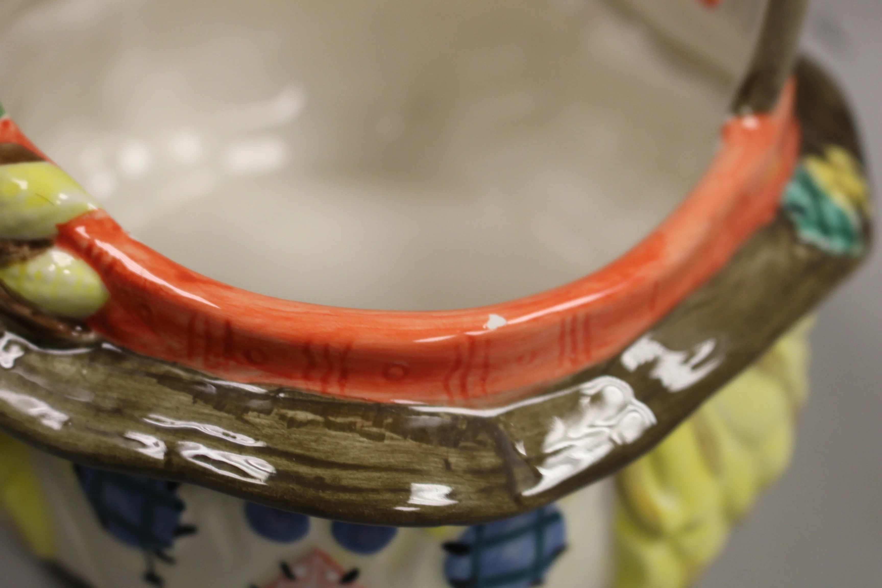 Ceramic Scarecrow Basket Bowl with Handle - Fall Thanksgiving - Used - Image 3