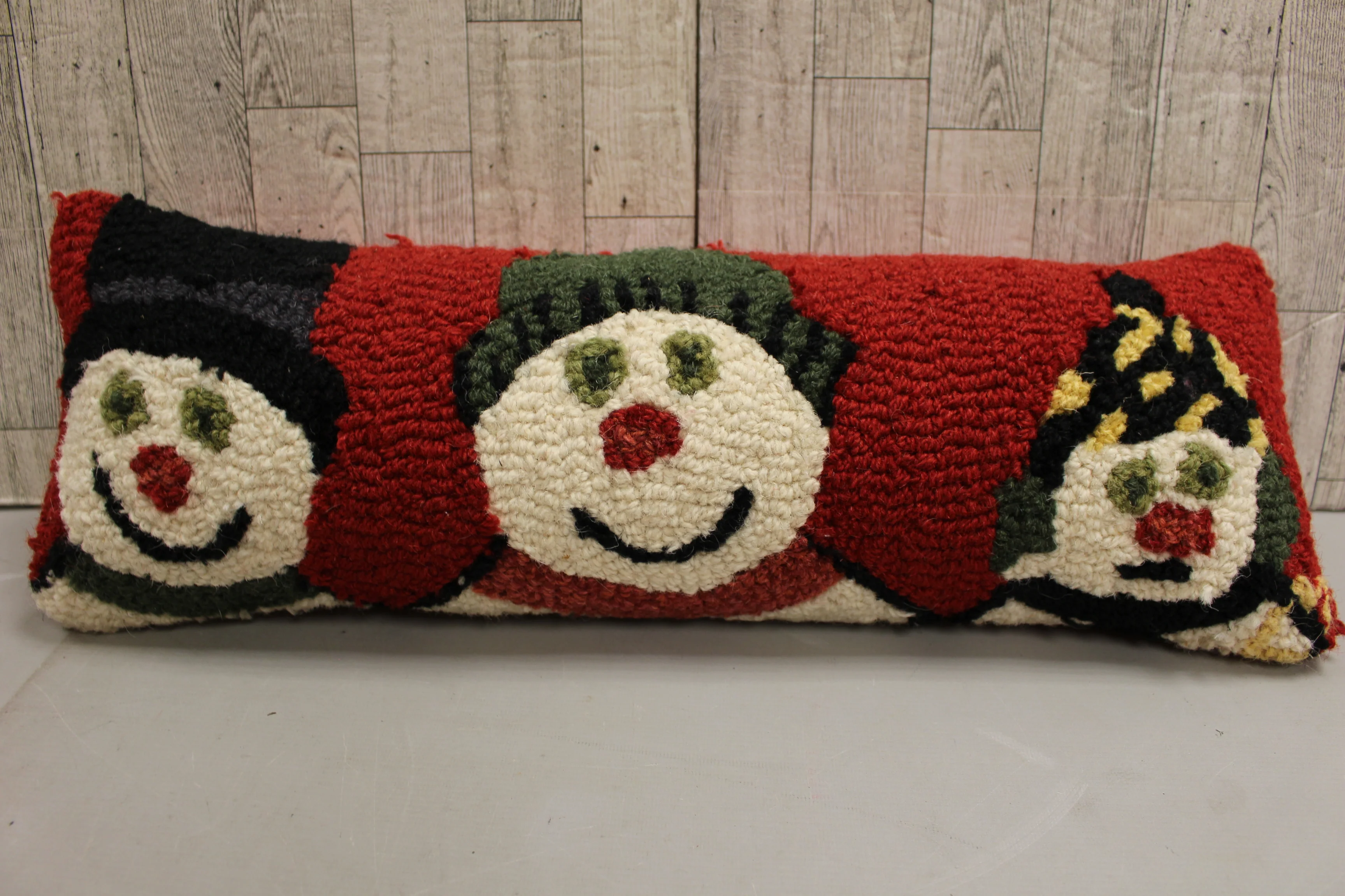 Chandler 4 Corners Christmas Snowman Pillow - 22" Long - Hand Hooked -Used