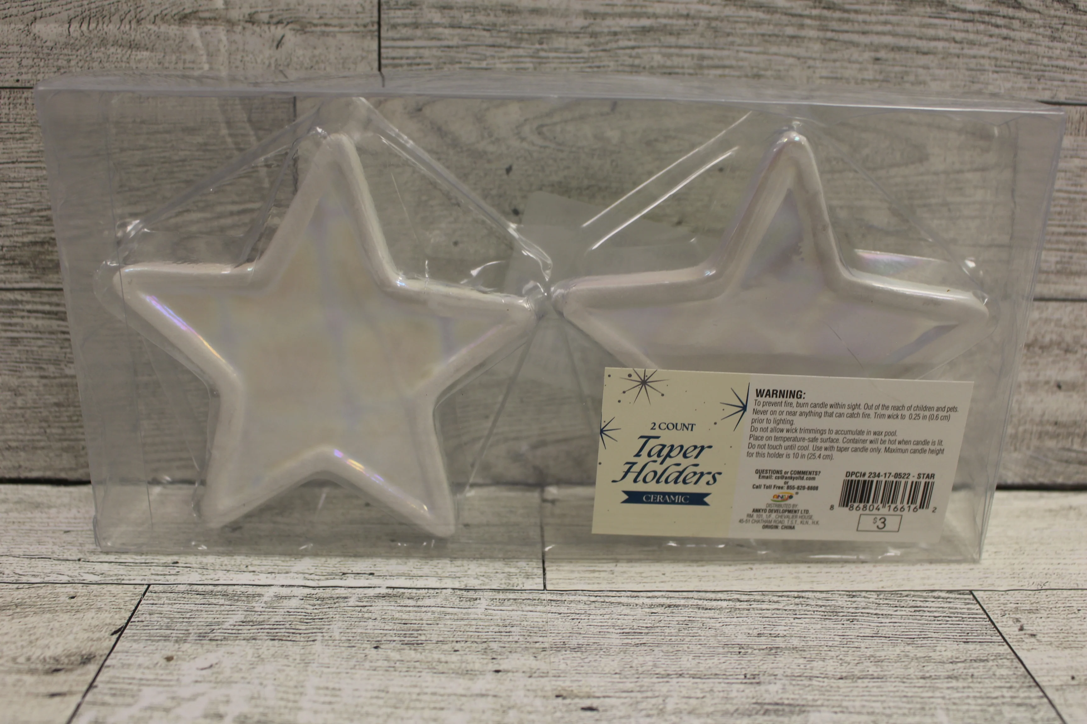 Christmas 2 Count Star Shaped Ceramic Taper Candle Holders - White - New