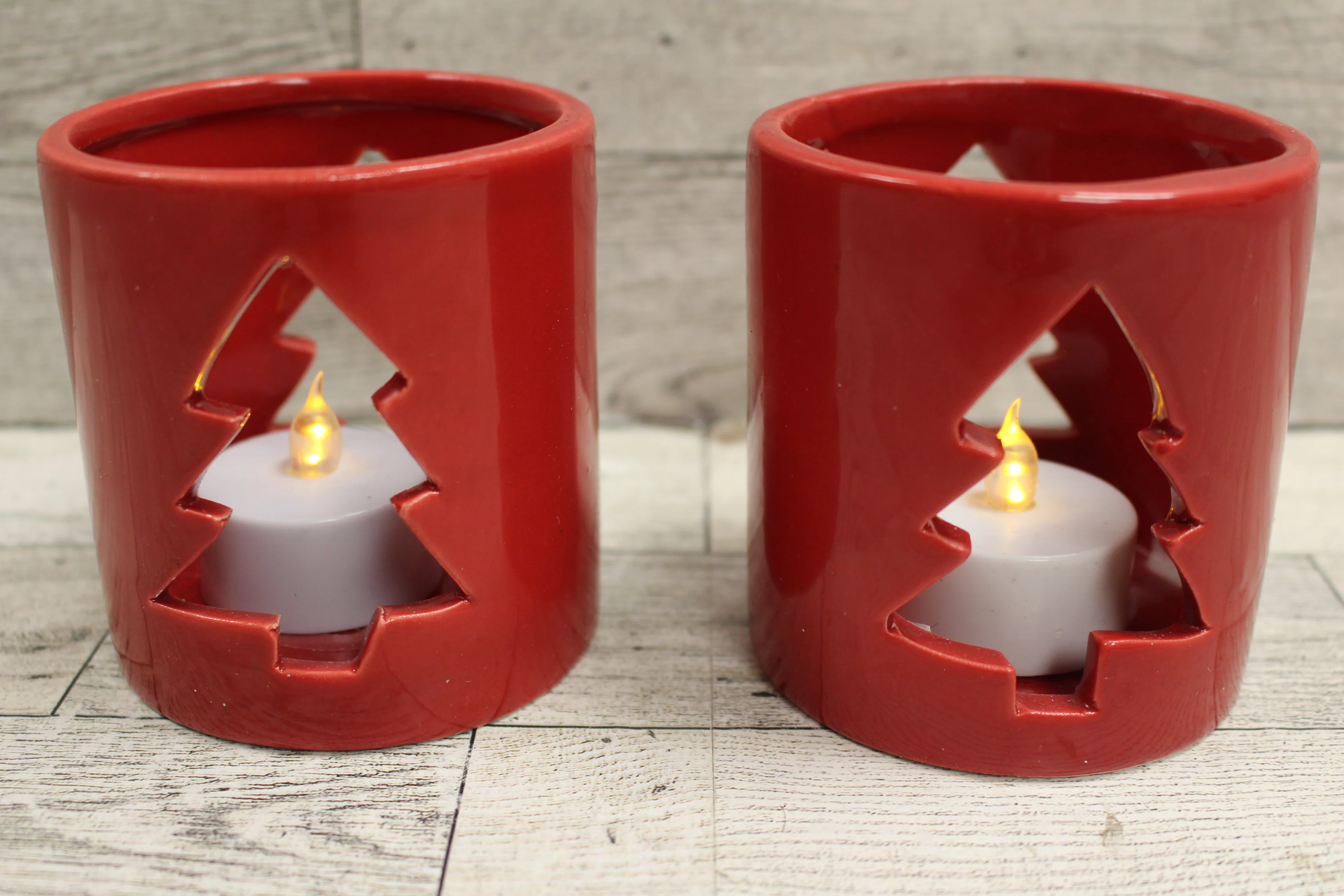 Christmas Ceramic Tree Candle Holders - Set of 2 - Used