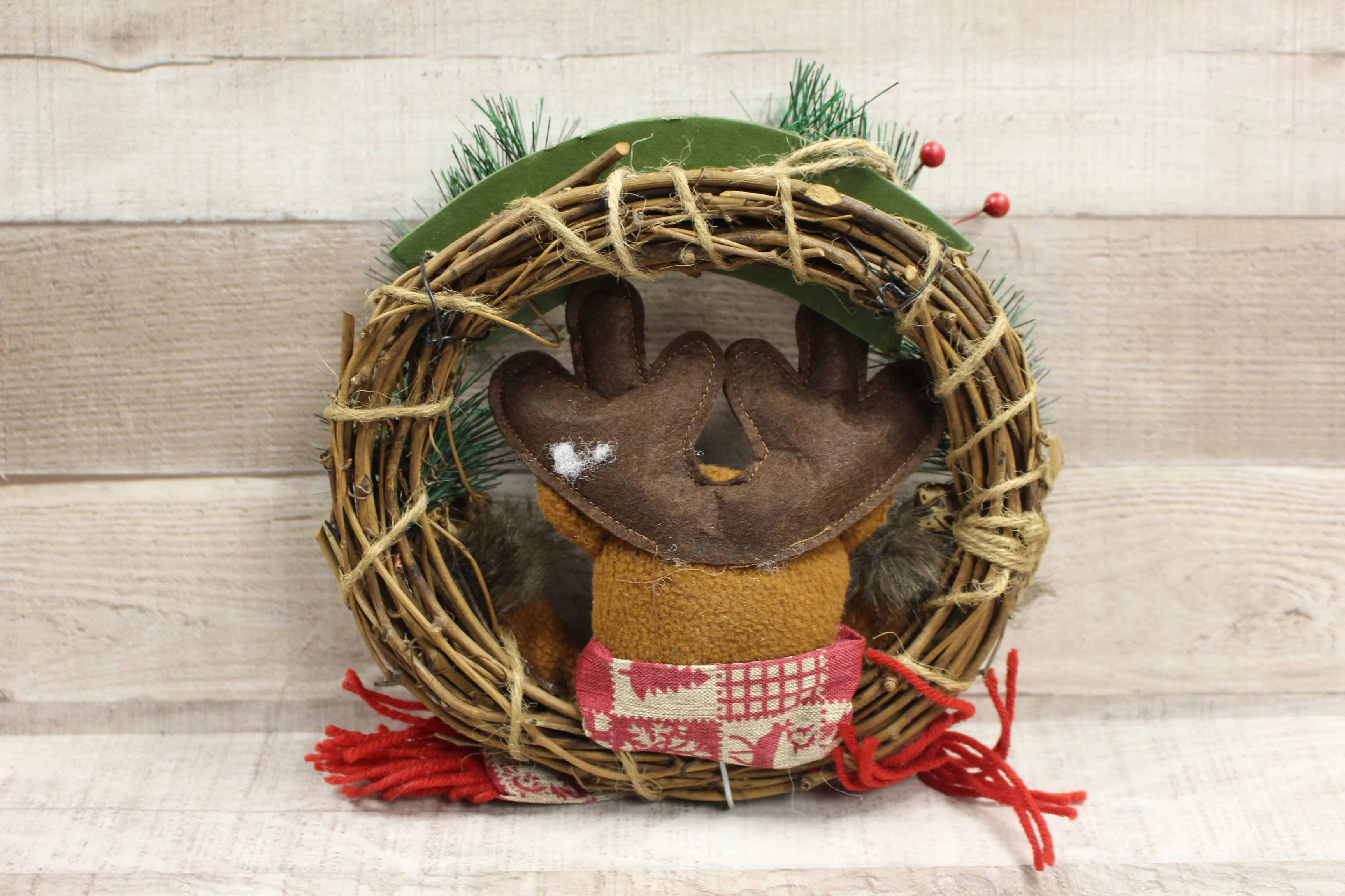 Christmas Winter Holiday Reindeer Door Wreath For Decoration -Brown -Used - Image 2