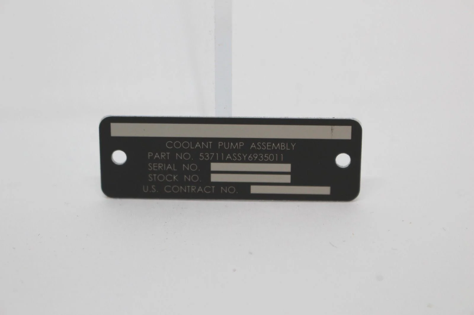 Coolant Pump Assembly Identification Plate, 9905-01-493-3430, 6934997, New