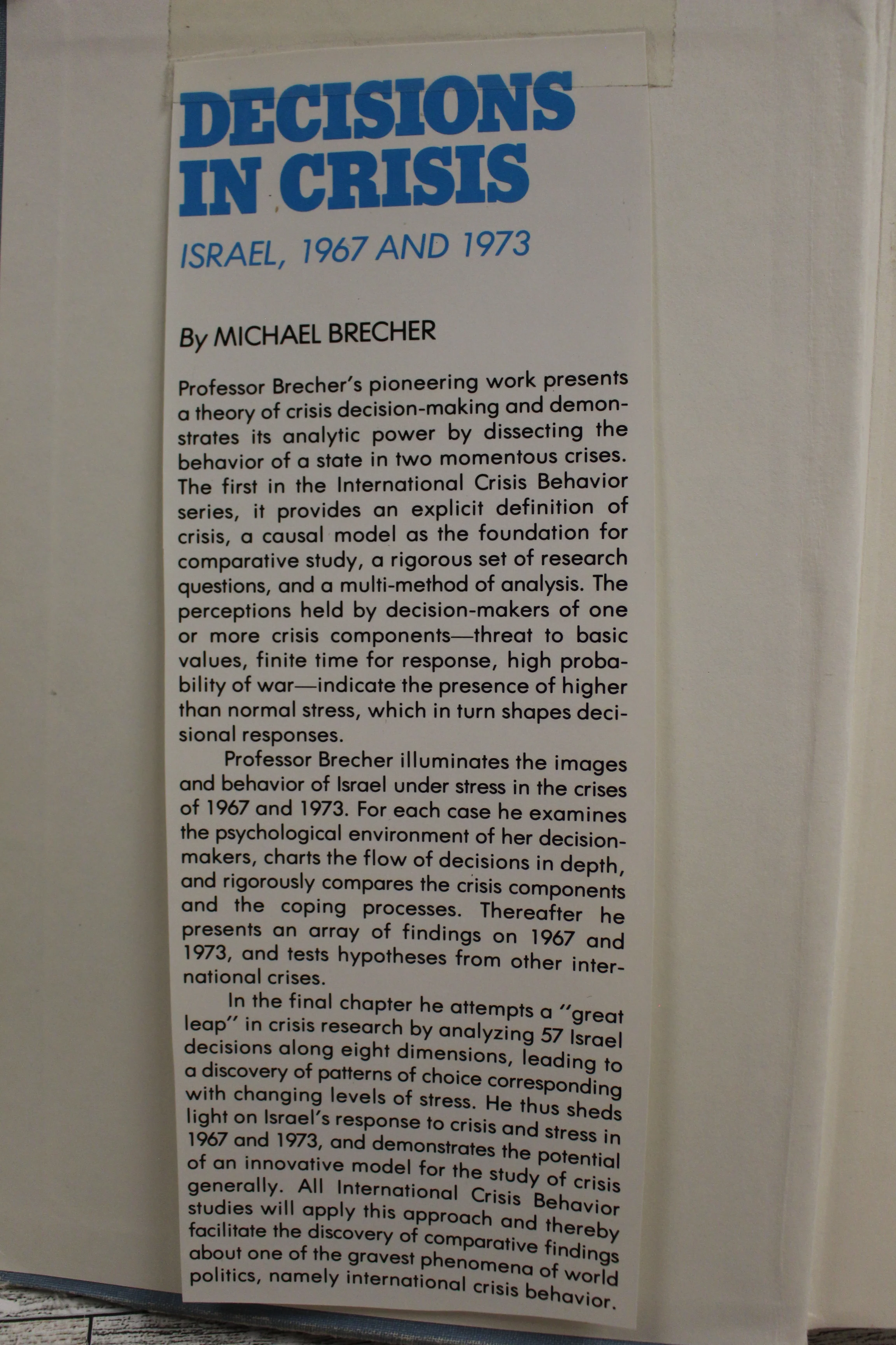 Decisions in Crisis by Michael Brecher - Israel, 1967 and 1973 - Image 4