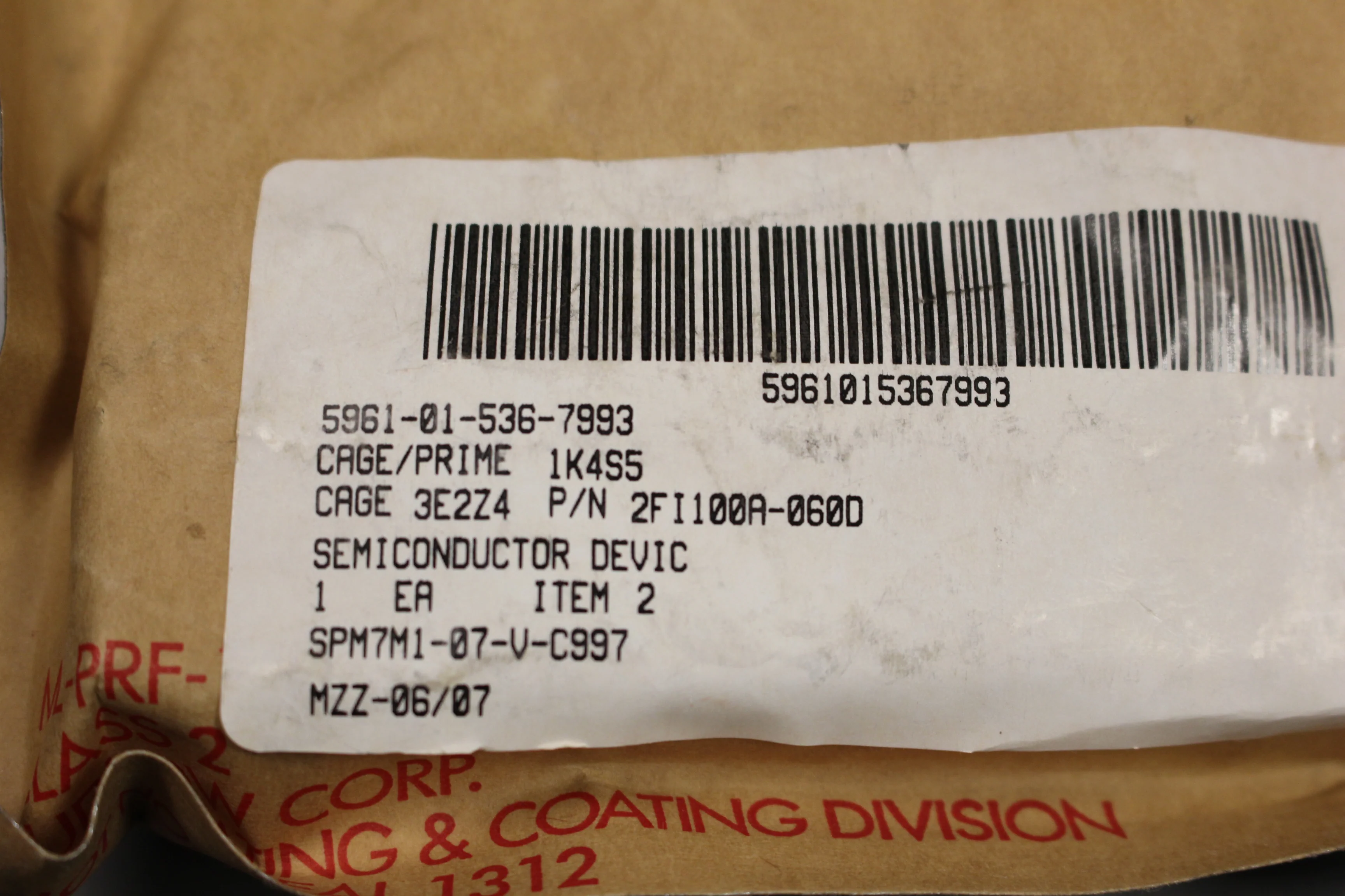 Diode Semiconductor Device - 5961-01-536-7993 - 2FI100A-060D - New - Image 4