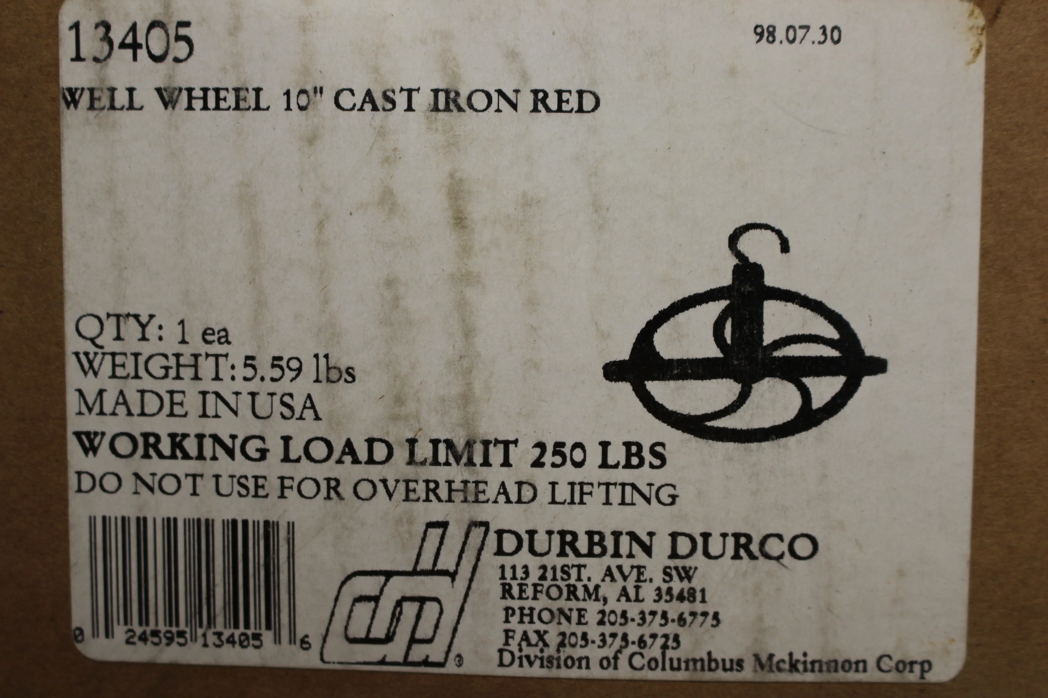 Durbin Durco 10" Cast Iron Pulley Well Wheel - 13405 - Red - New - Image 9