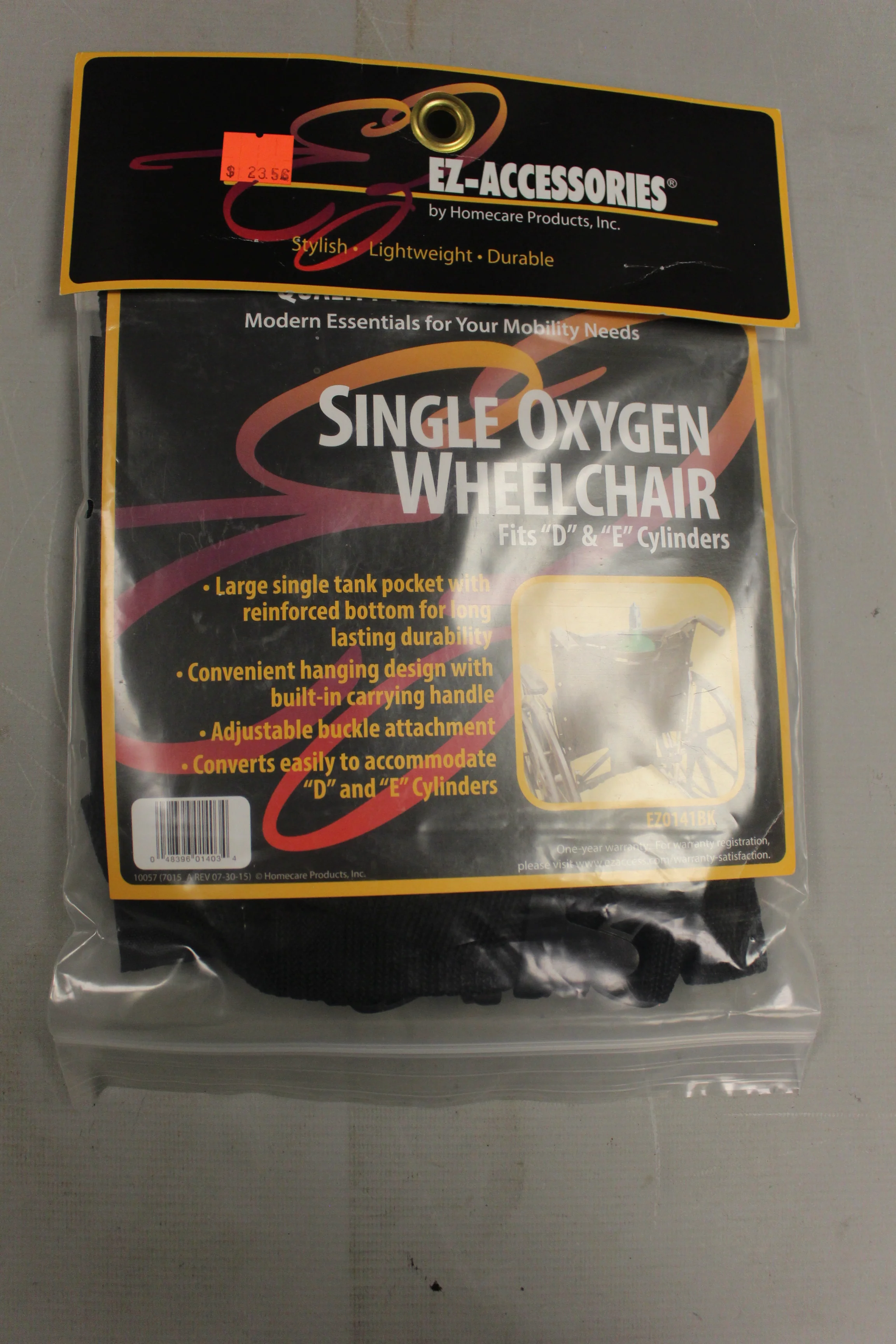 E-Z Accessories Single Oxygen Tank Pouch For Wheelchairs -New