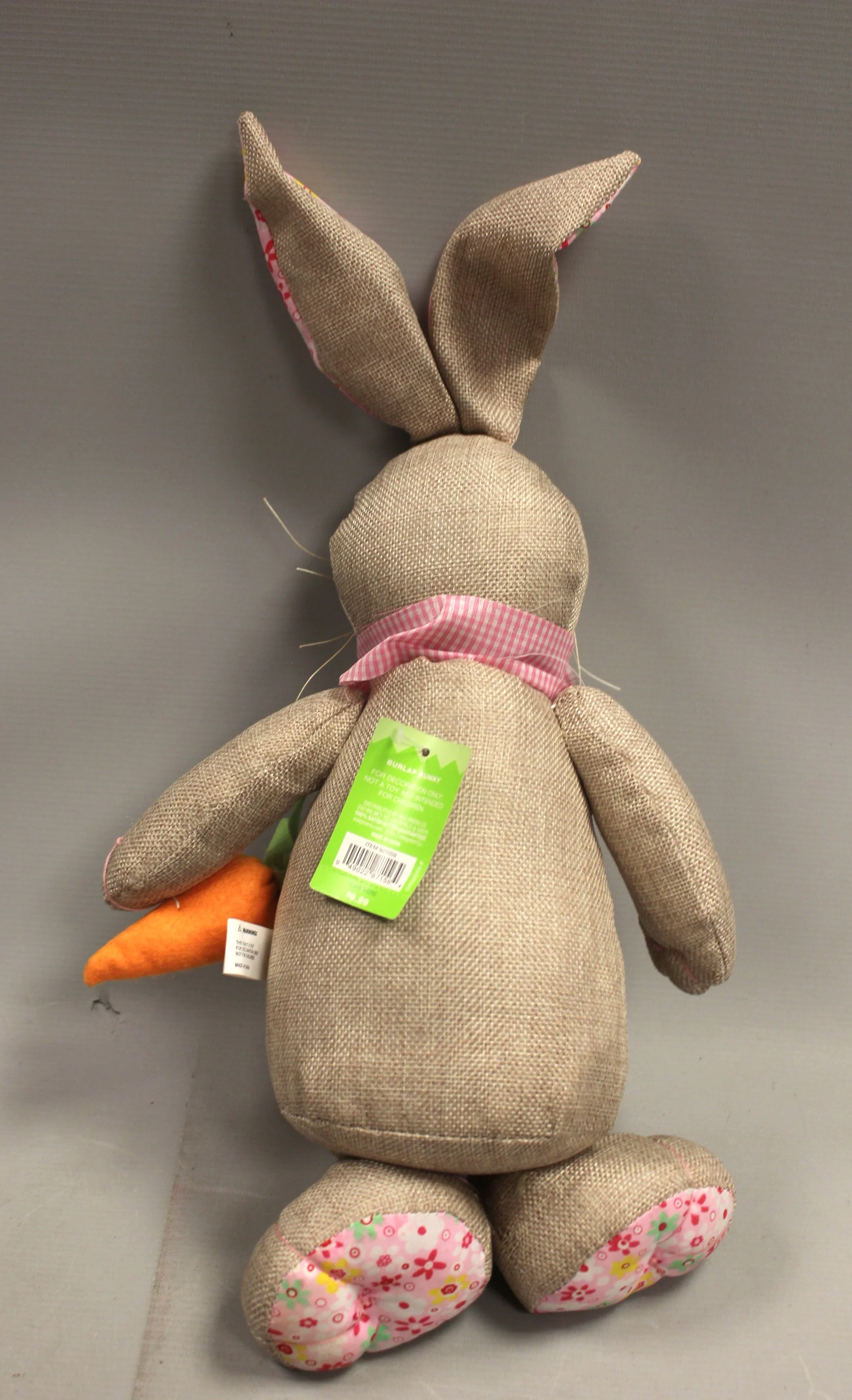 Easter Burlap Stuffed Bunny Rabbit Holding Carrot - New - Image 2