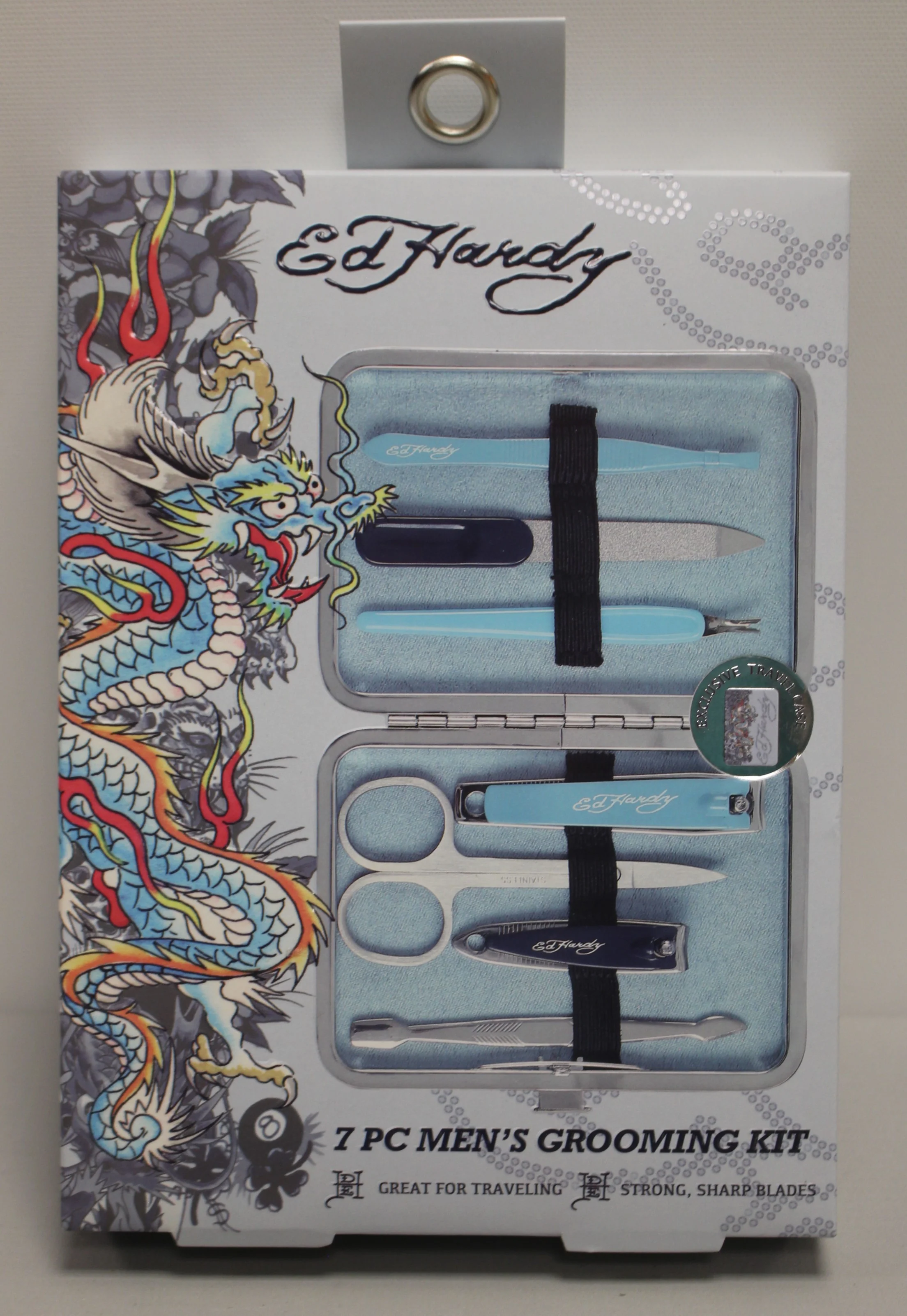 Ed Hardy 7 Pc Men's Grooming Kit with Travel Case - New