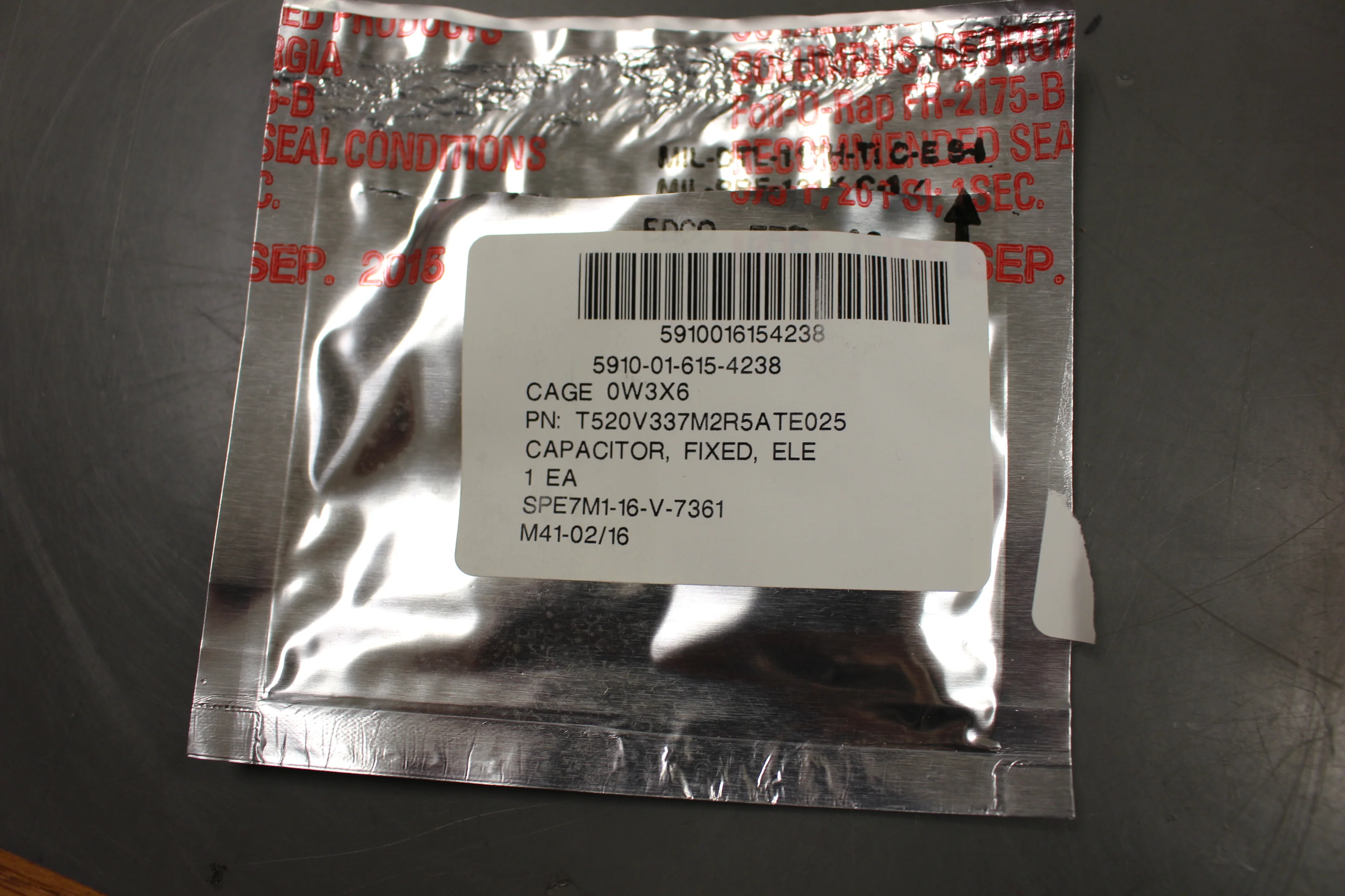 Electrolytic Fixed Capacitor, 5910-01-615-4238, T520V337M2R5ATE025, New - Image 3
