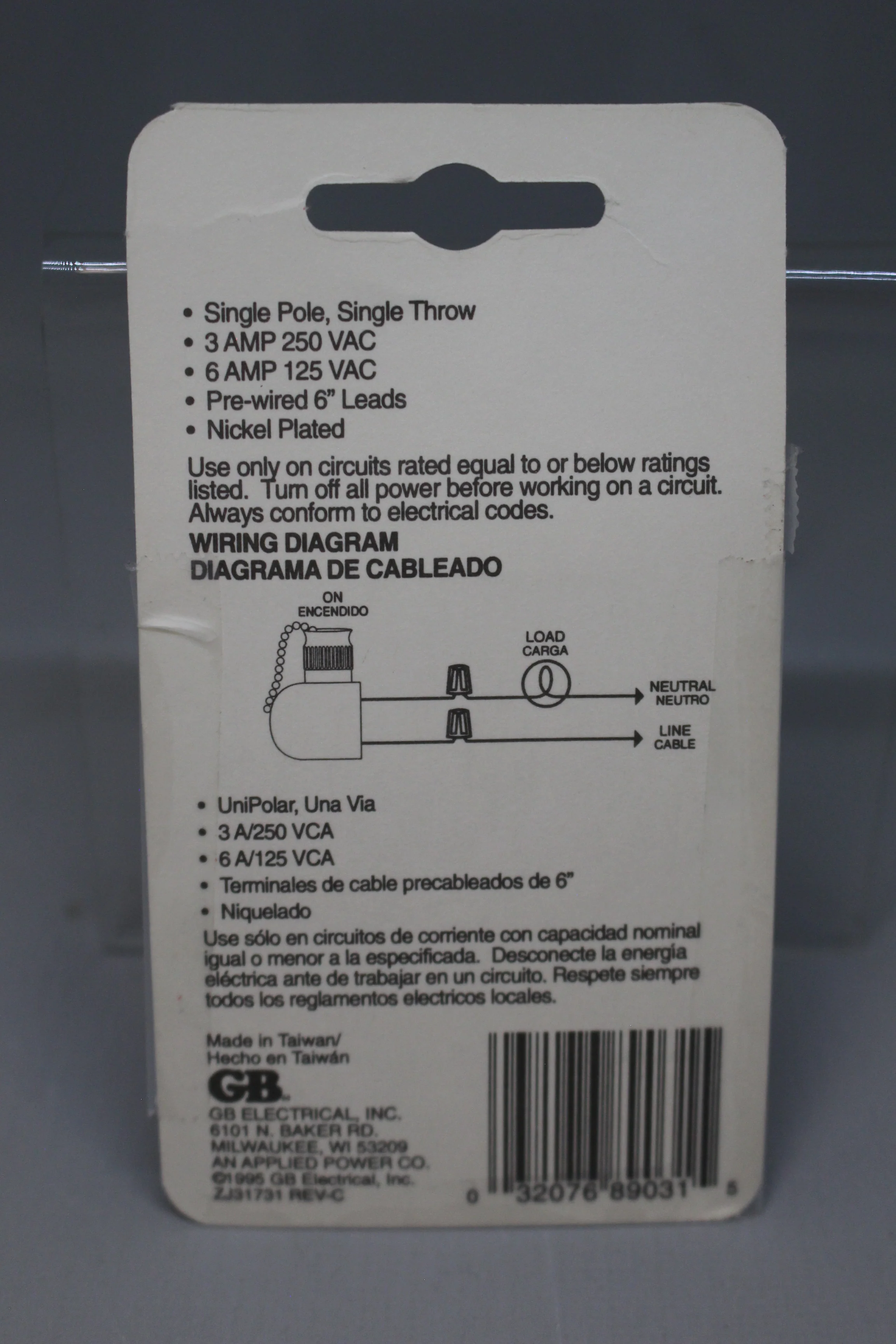 GB Pre-Wired Pull Chain On Off Switch - Single Pole - GSW-31 - New - Image 2