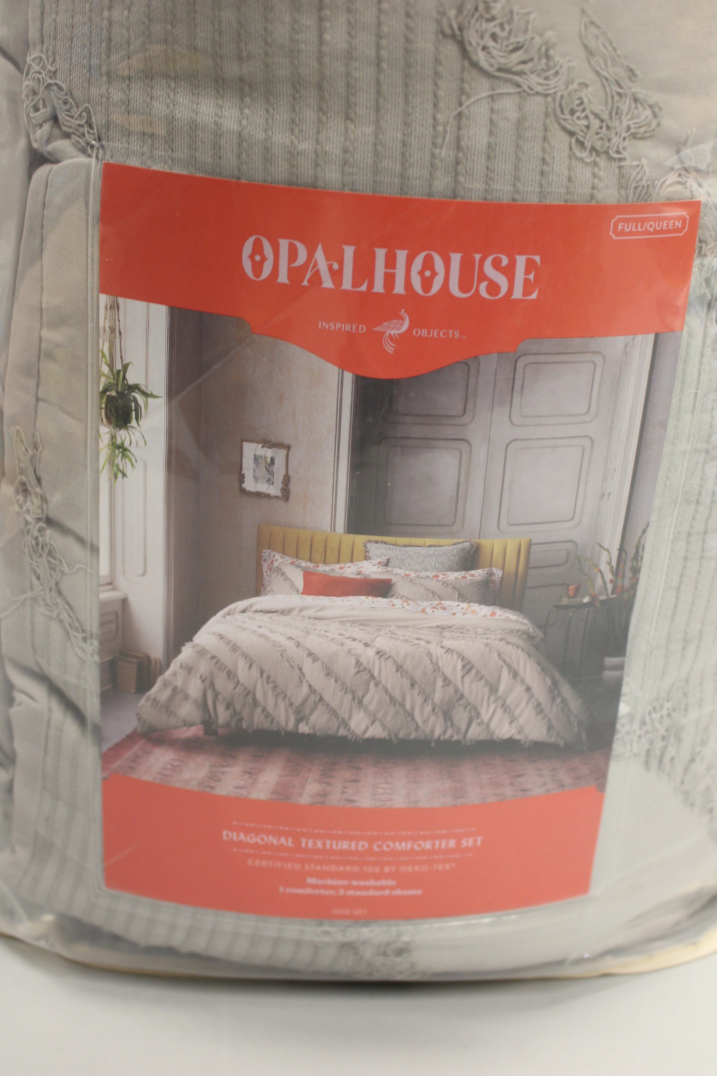 Gray Diagonal Textured Full/Queen Comforter & Sham Set - Image 2