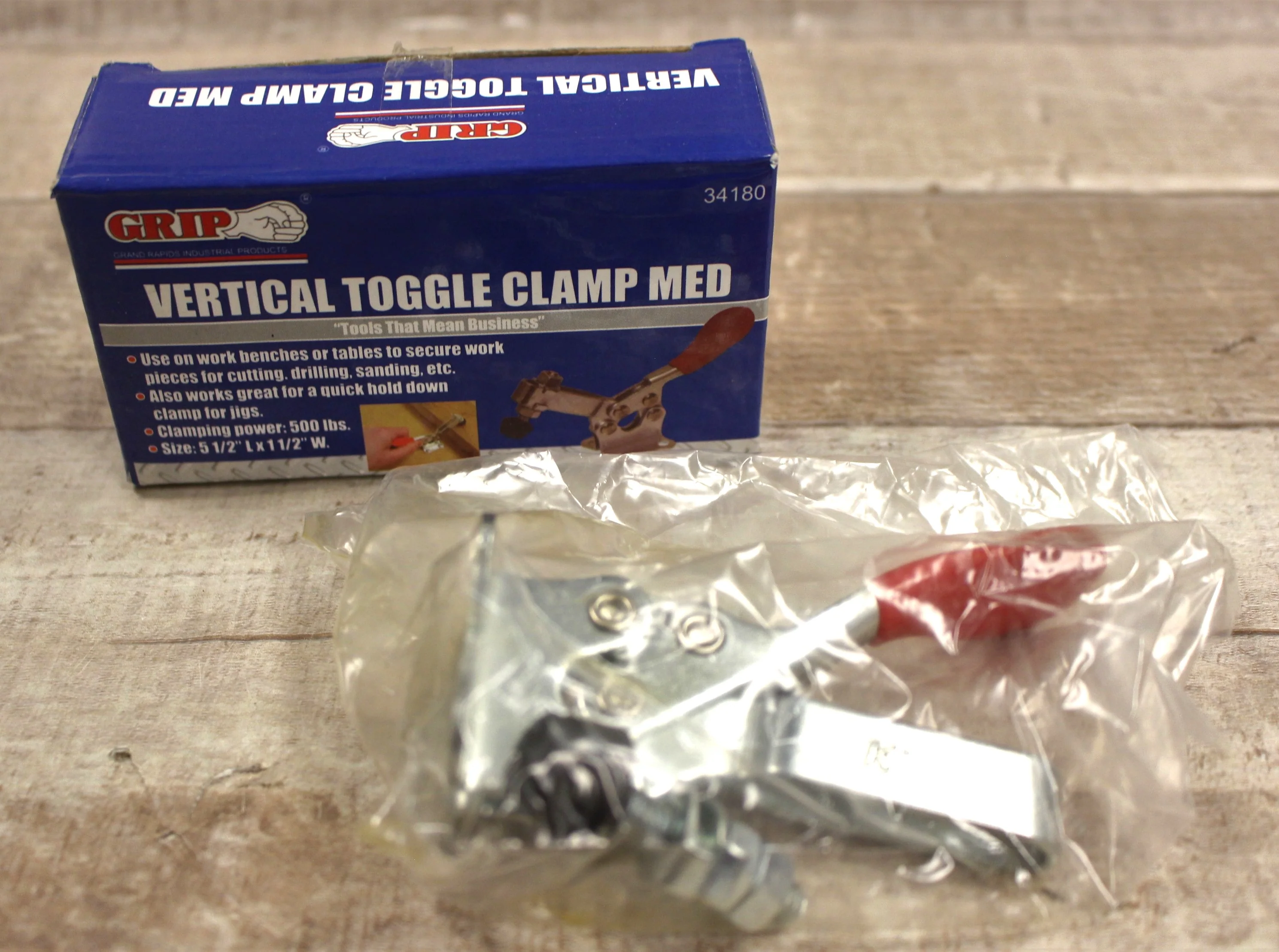 GRIP Vertical Toggle Clamp Med - Clamping Power 500 lbs. - Size: 5 1/2" L x 11/2" W - New