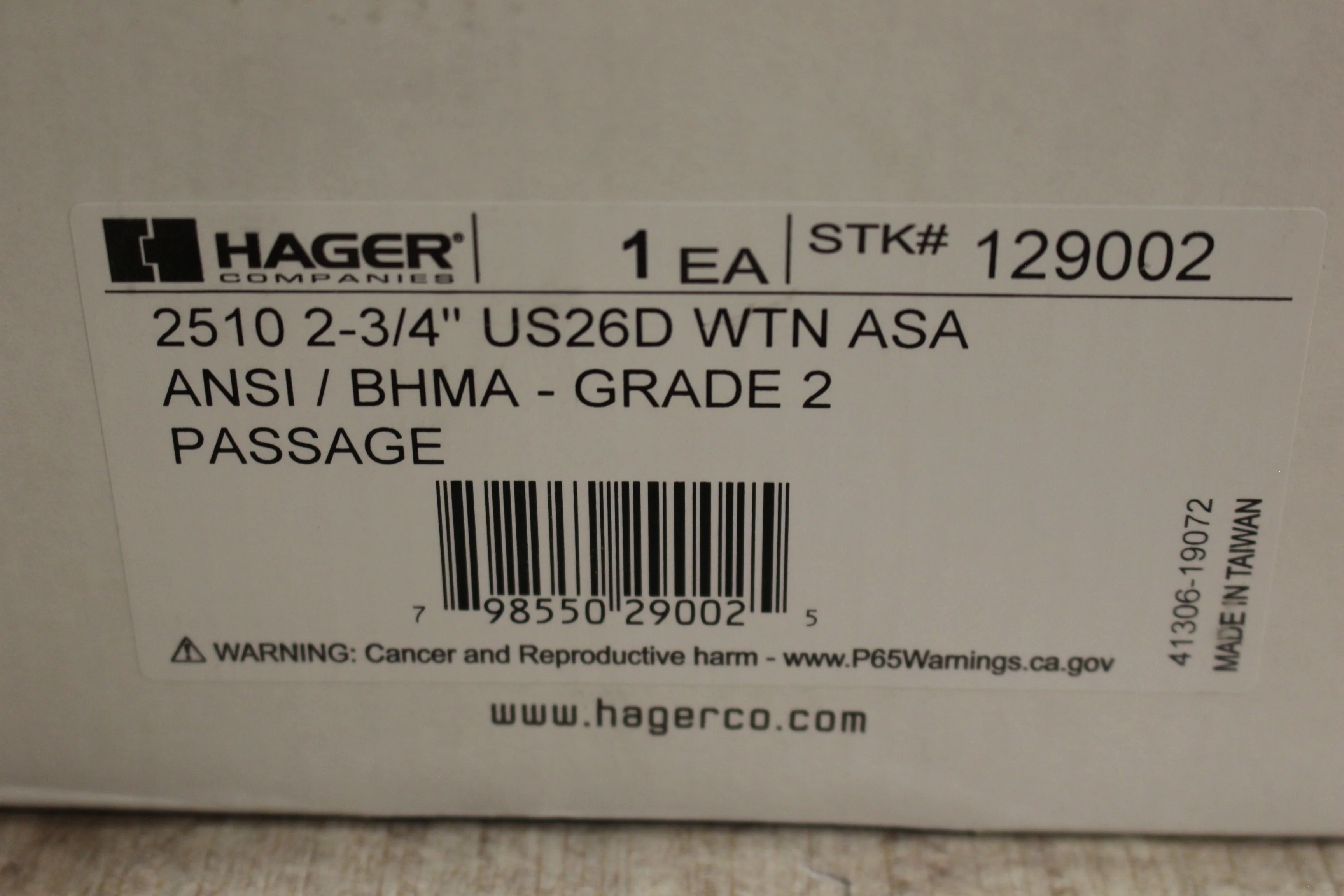 Hager Passage Lock - #129002 - 2500 Series - New - Image 4
