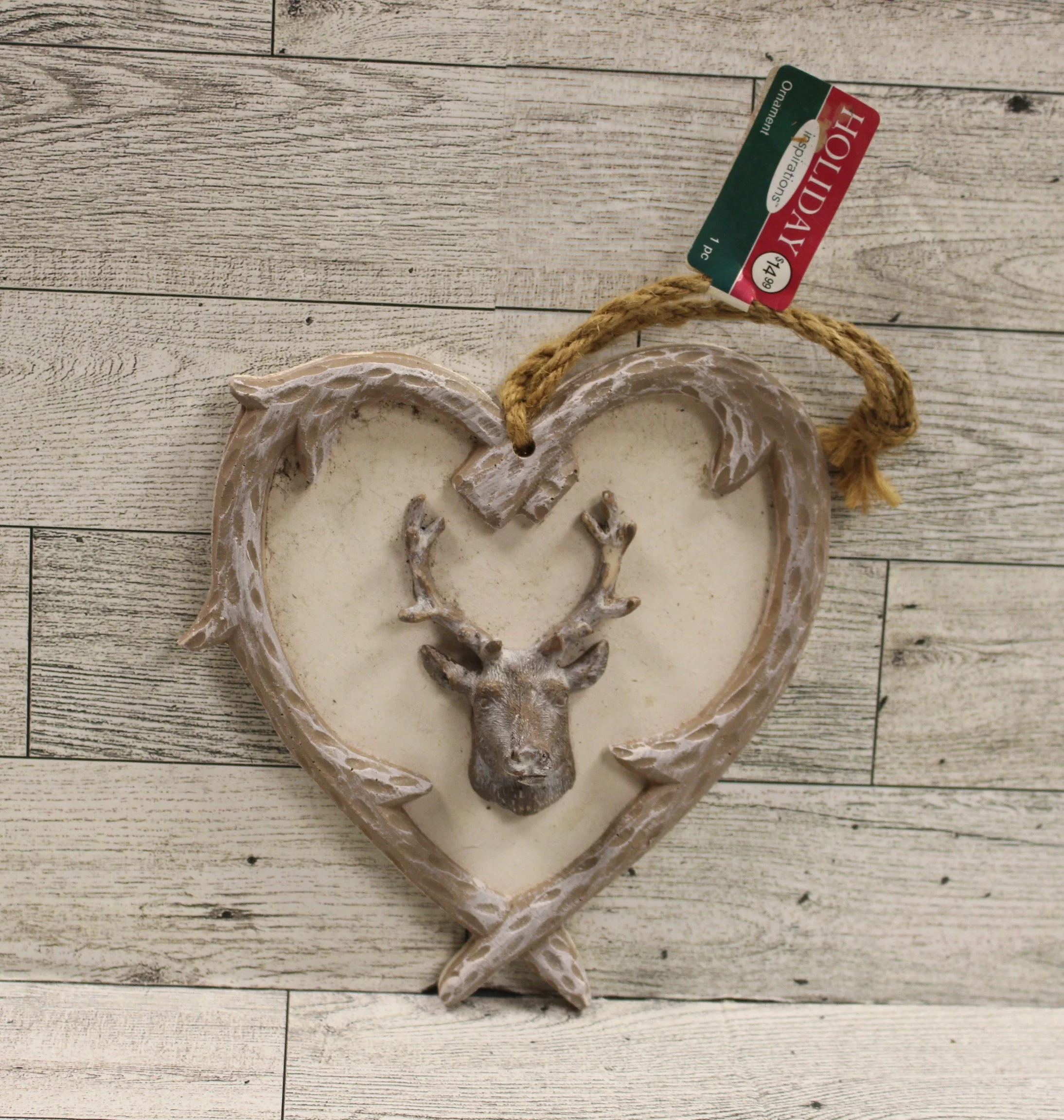 Heart Shaped Deer Christmas Ornament - 6" tall - New