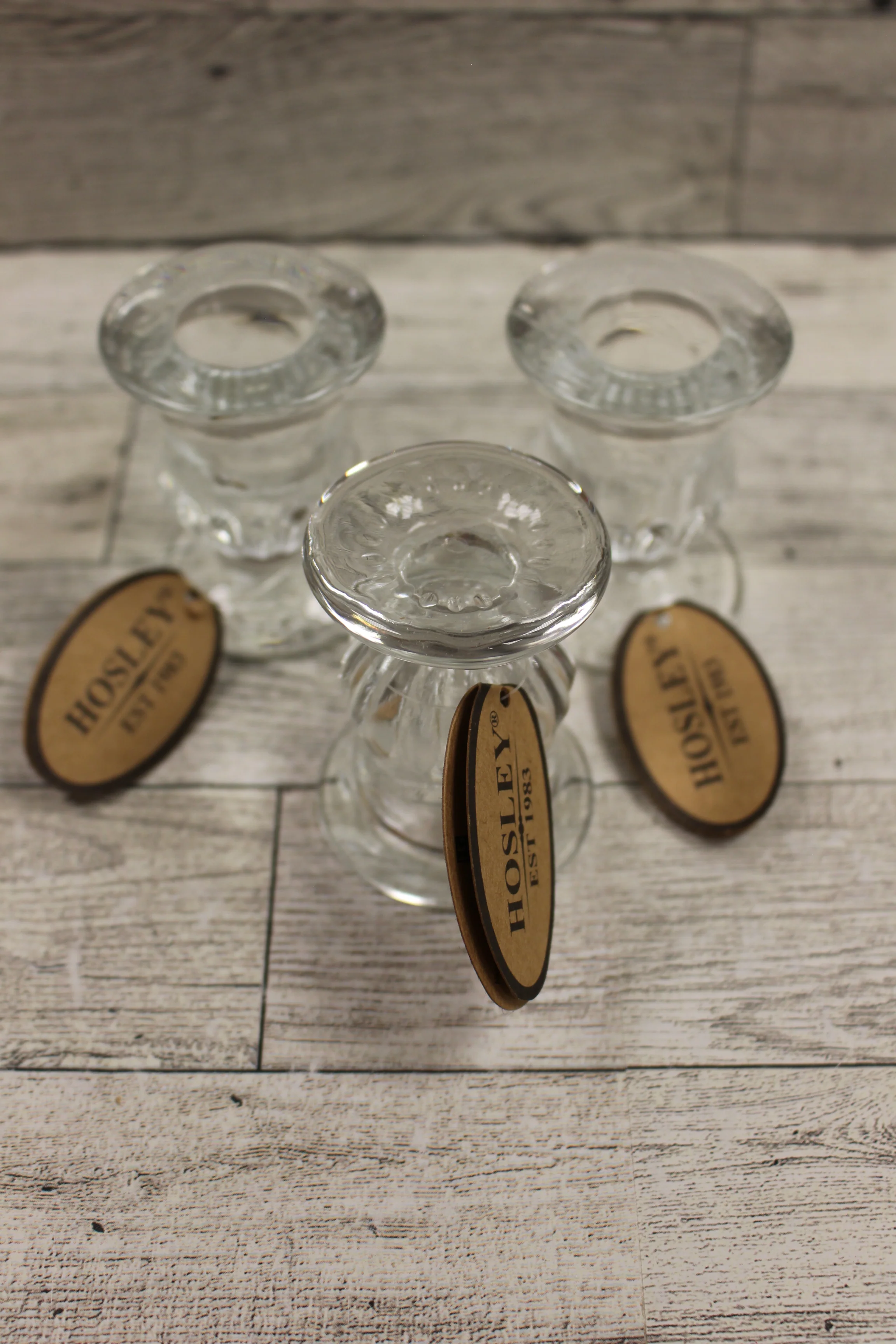 Hosley Set of 12 Glass Taper Candle Holders - New