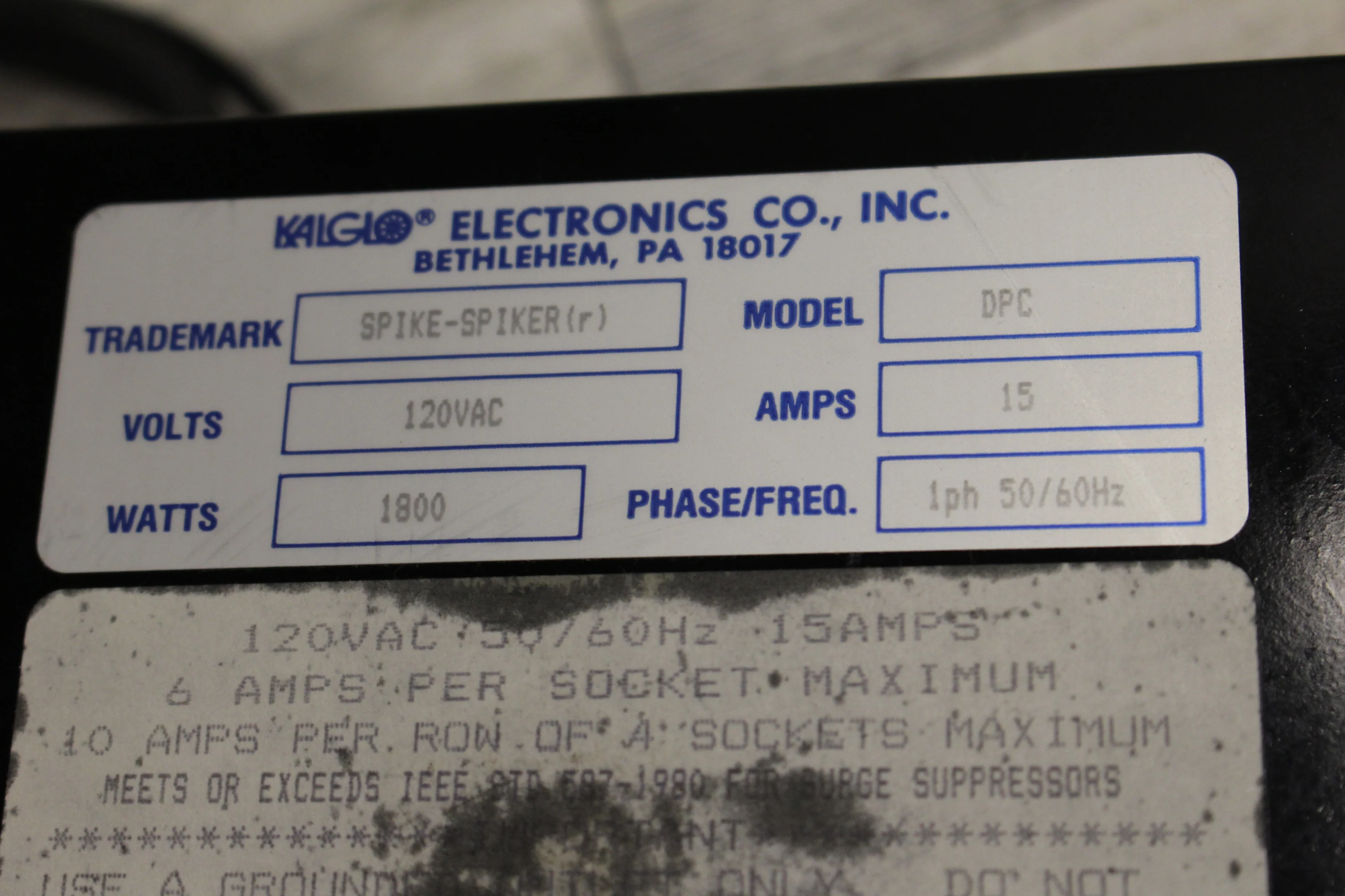 Kalglo Electronics Spike-Spiker (r) DPC Surge & Noise Protector - 15 Amp - Used - Image 4