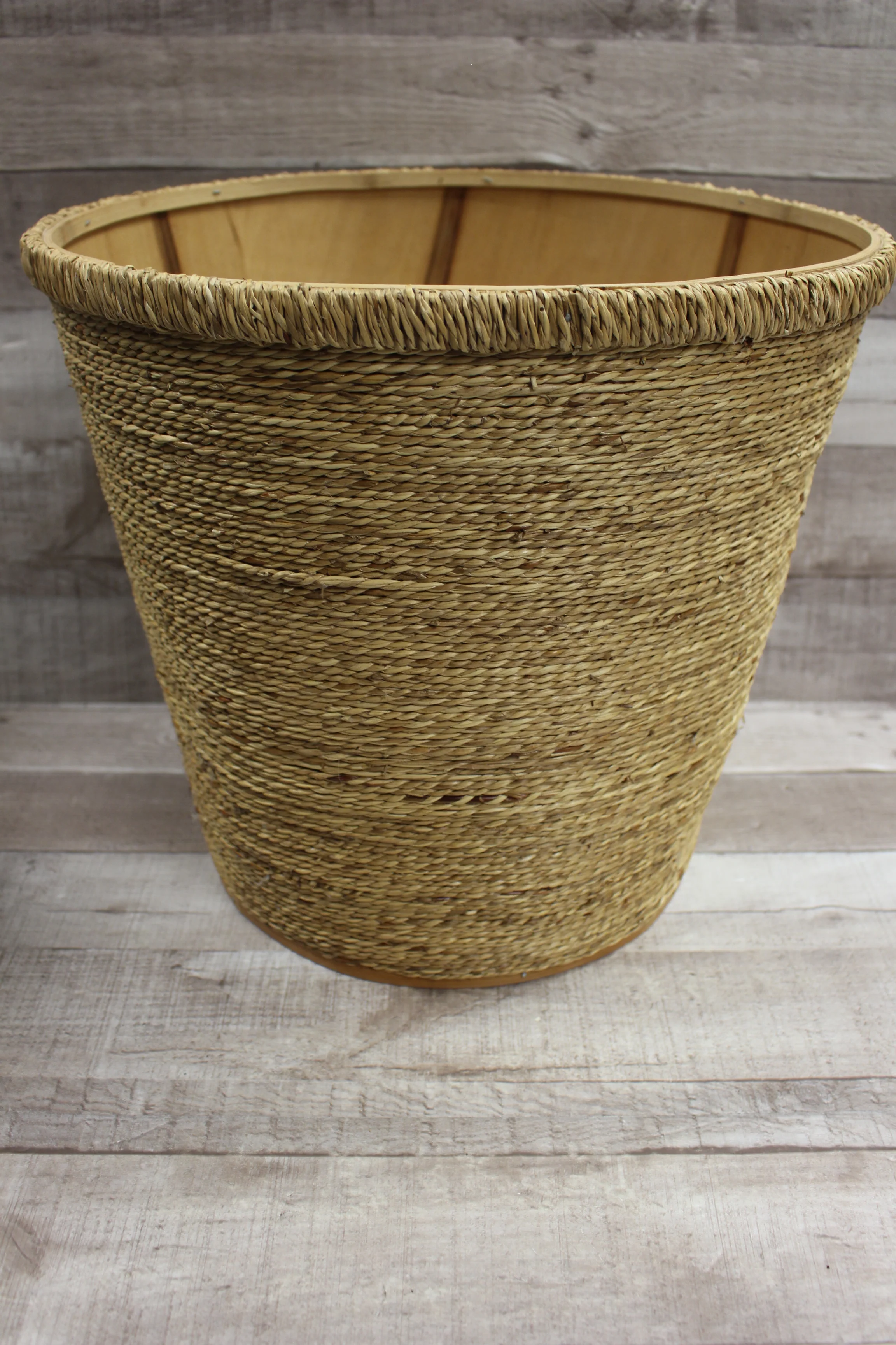 Laundry Hamper Trash Bin Décor Wooden Basket -Brown -New