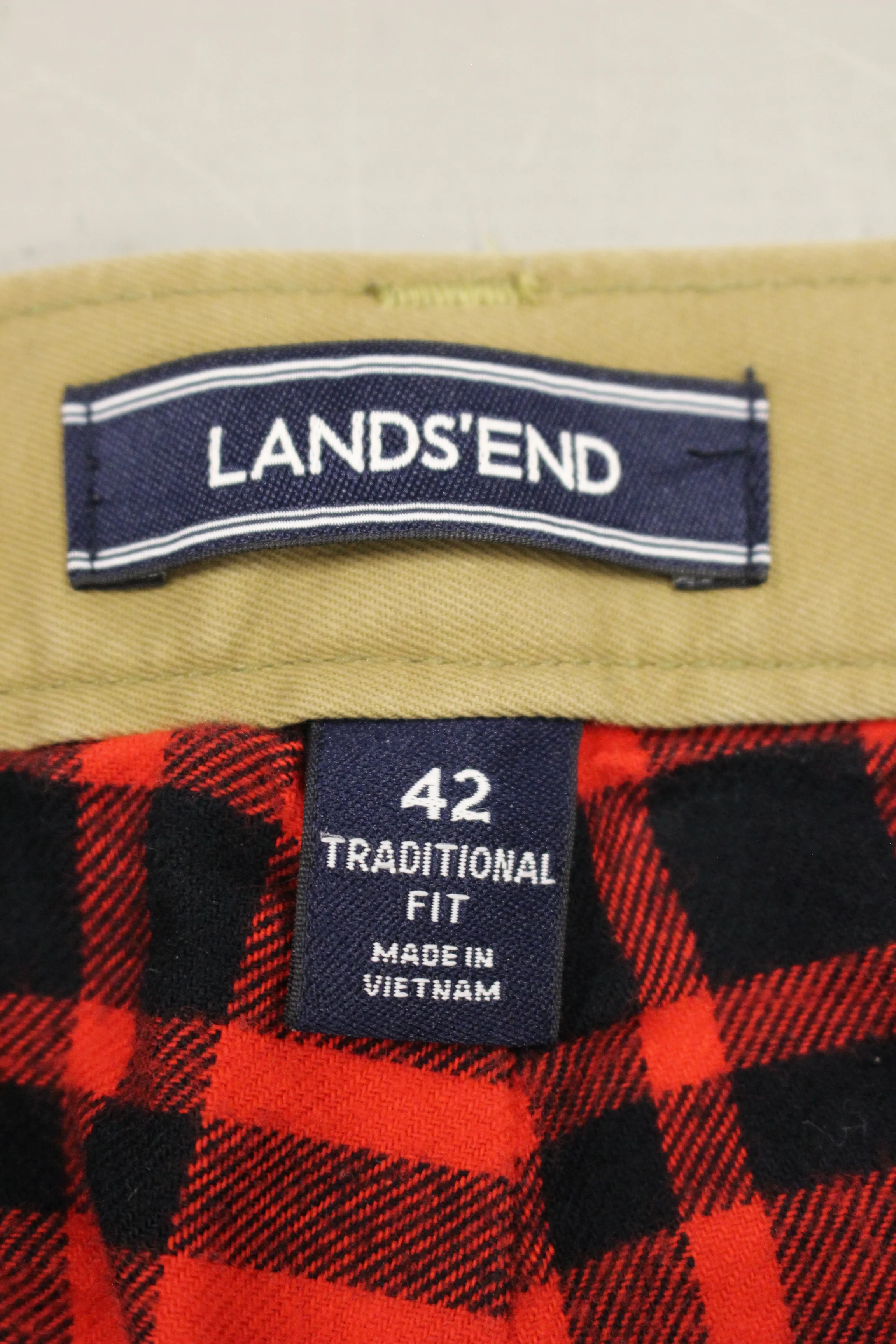 LL Bean Men's Tan Trousers with Plaid Lining - Size: 42 - Used - Image 8