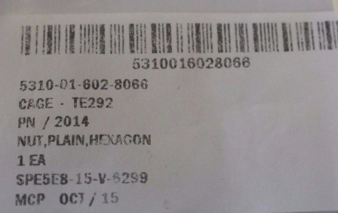 Lvsr Wrecker Hexagon Nut, Plain, NSN 5310-01-602-8066, P/N 2014, Pack of 50 - Image 3