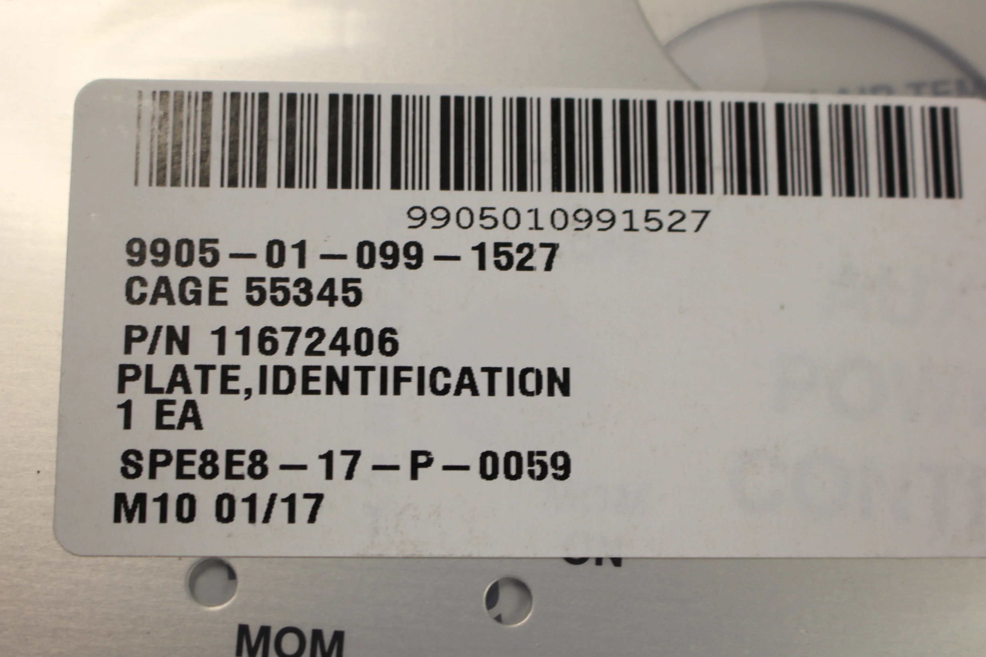 M88 Auxillary Power Unit Control Panel Identification Plate, 9905-01-099-1527, P/N 11672406, New! - Image 2