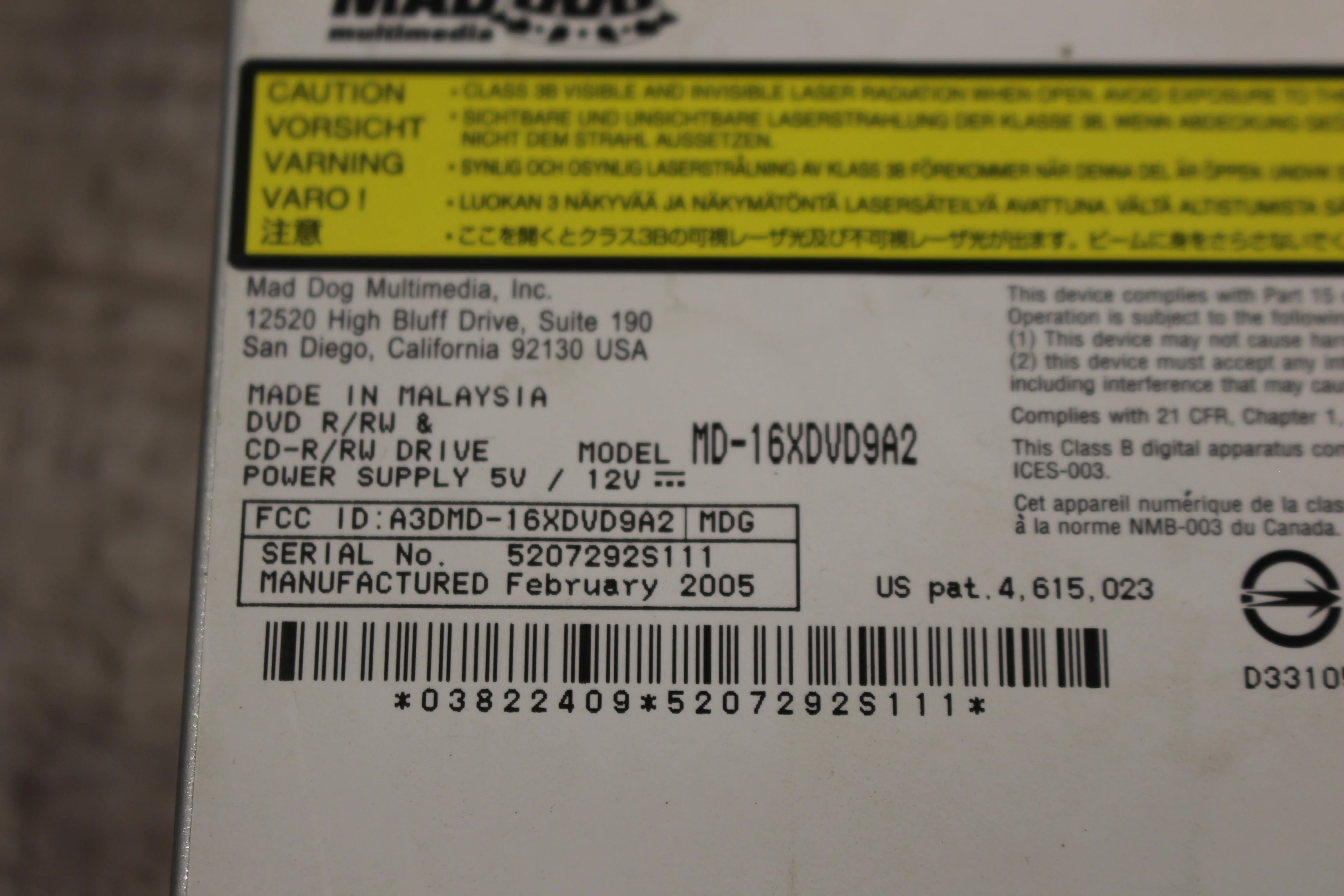 Mad Dog Multimedia DVD Player/Writer - MD-16XDVD9A2 - Used - Image 4