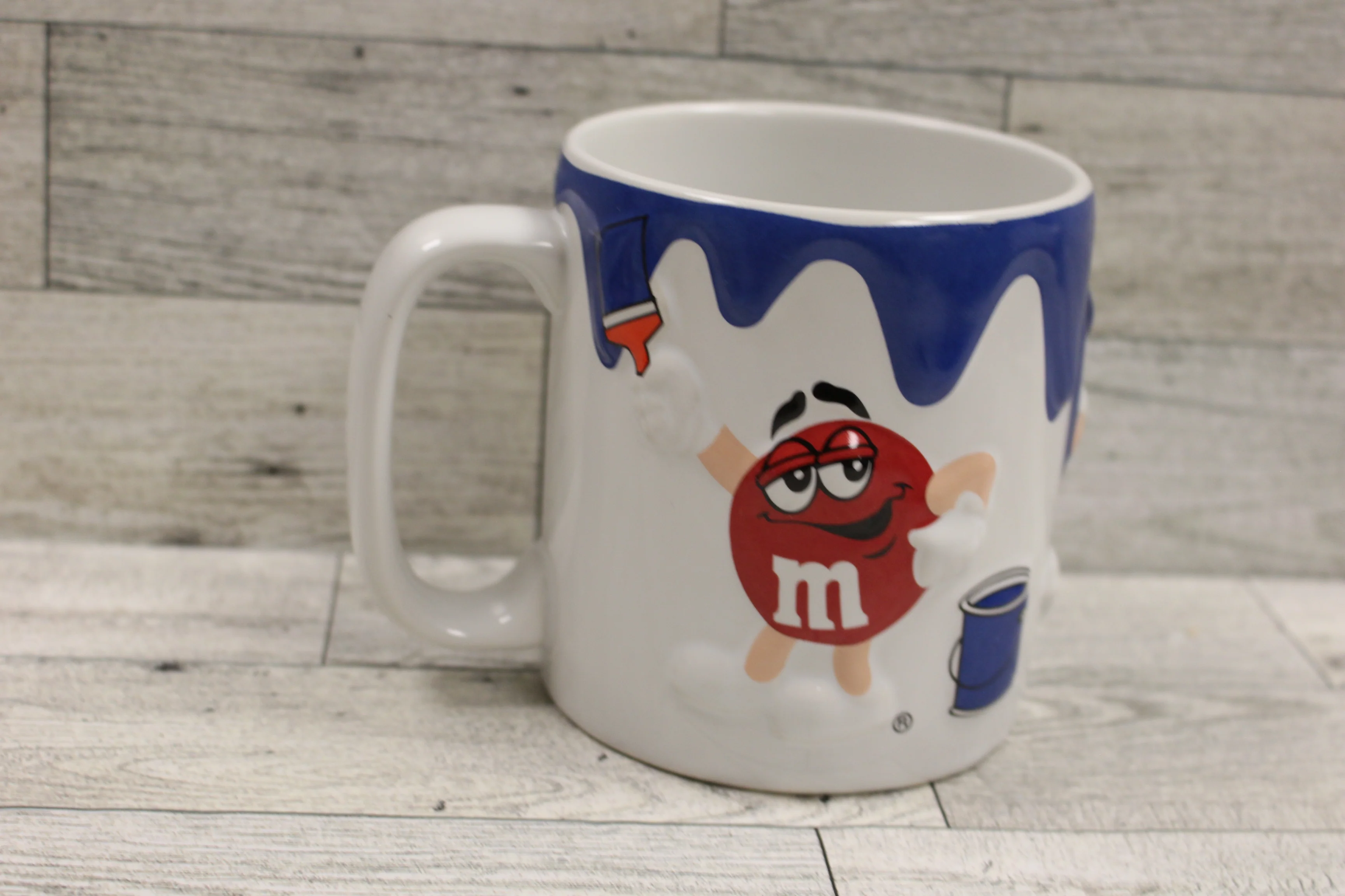 Mars M&M's Ceramic 3D Coffee Cup Mug - Blue Yellow Red Candy Paint Brush - Used