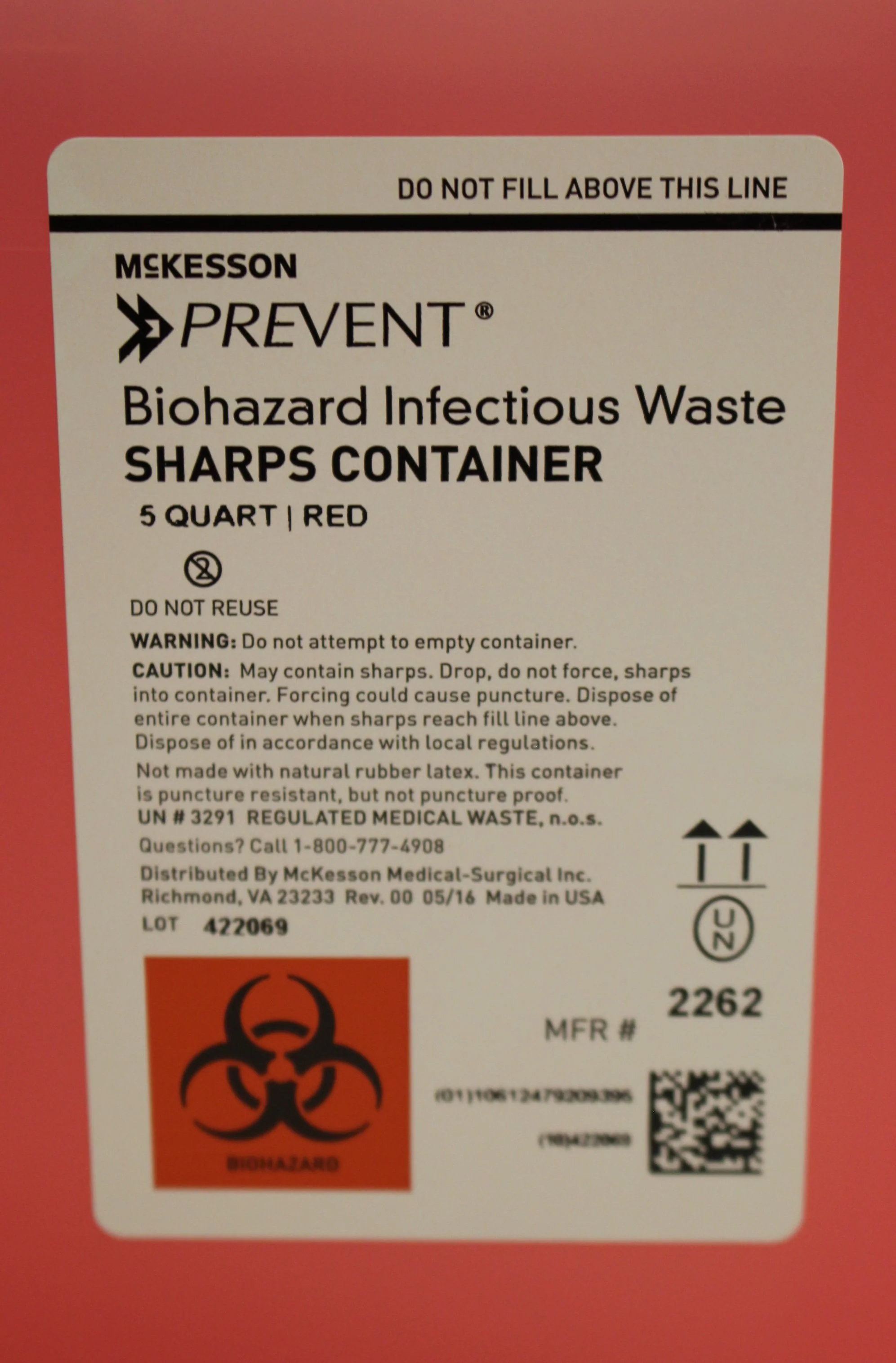 McKesson Biohazard Infectious Waste Sharps Container - 5 Quart - Red - New - Image 2