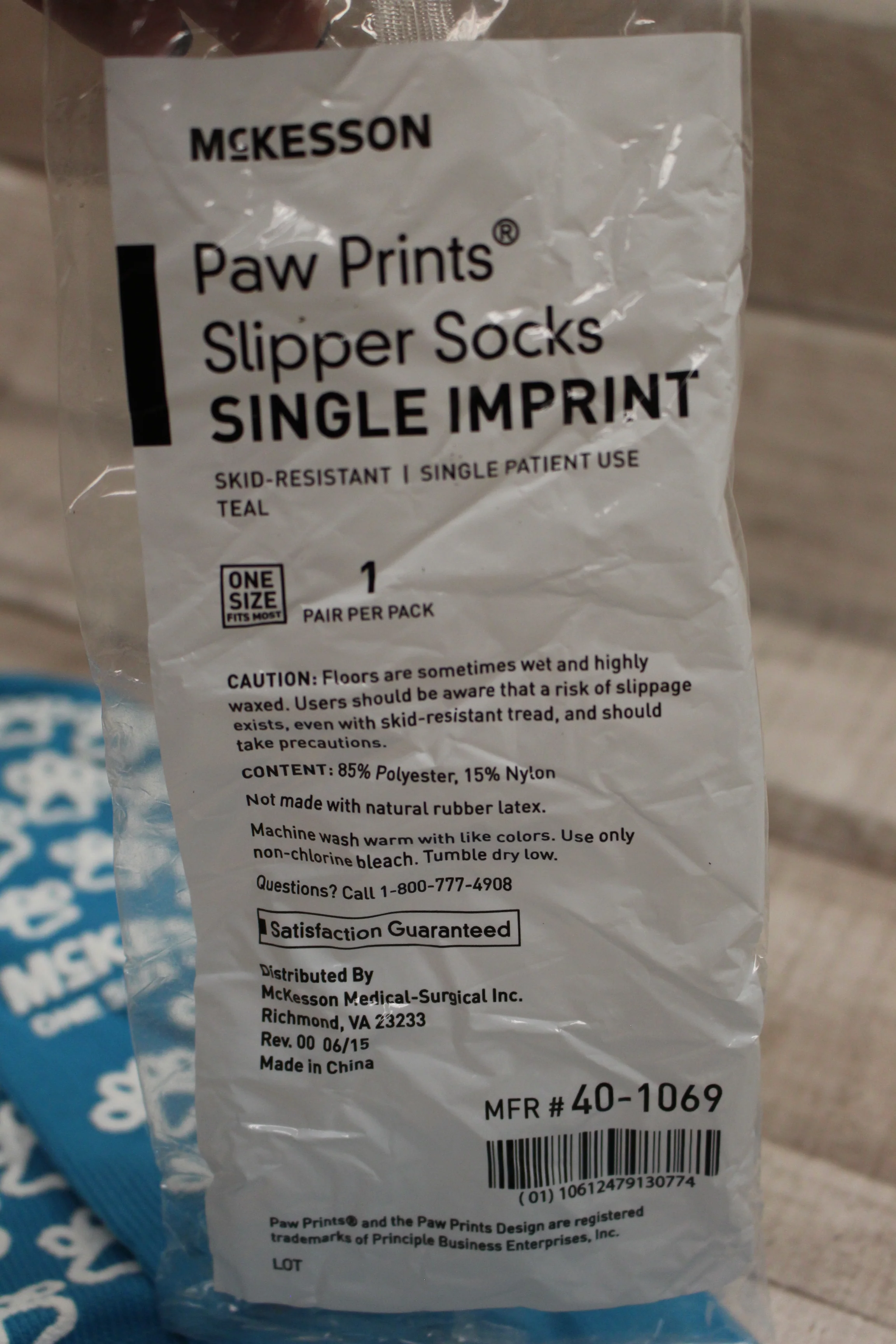 McKesson Paw Prints Slipper Socks Single Imprint, Teal, Set of 2, New! - Image 2