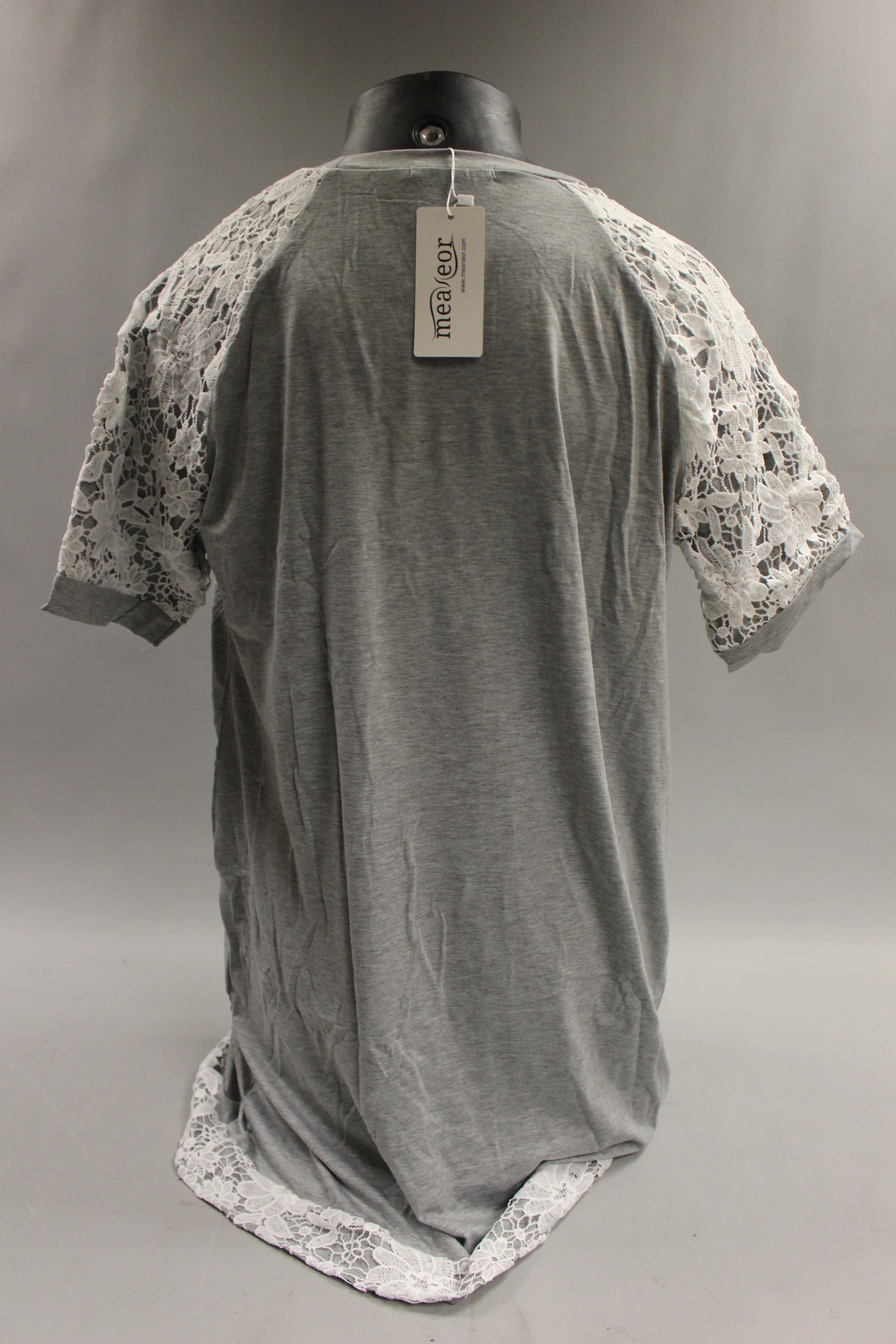 Meaneor Women's Casual Short Sleeve Pullover Dress With Lace - Size XXL -Grey -New - Image 2