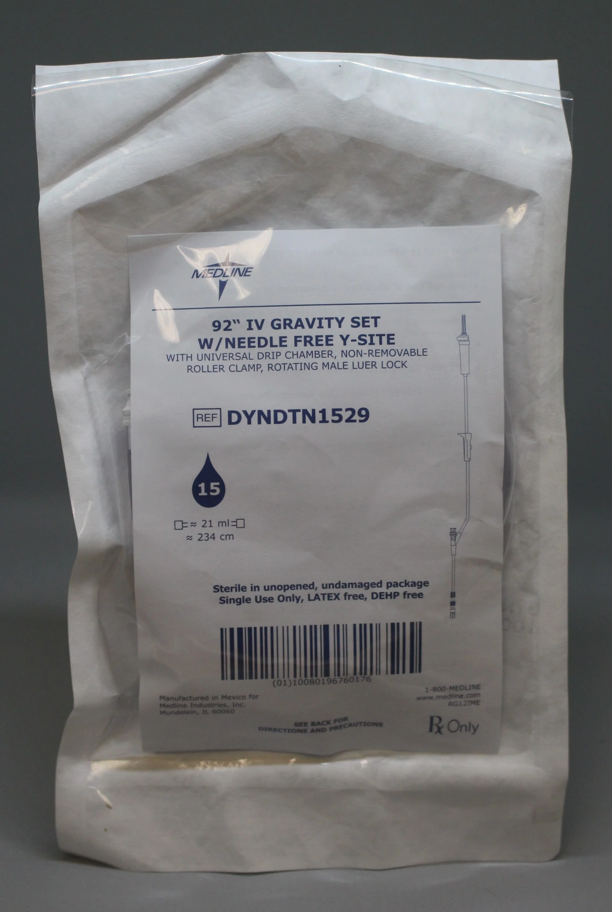 Medline 92" IV Gravity Set with Needle Free Y-Site - DYNDTN1529 - New